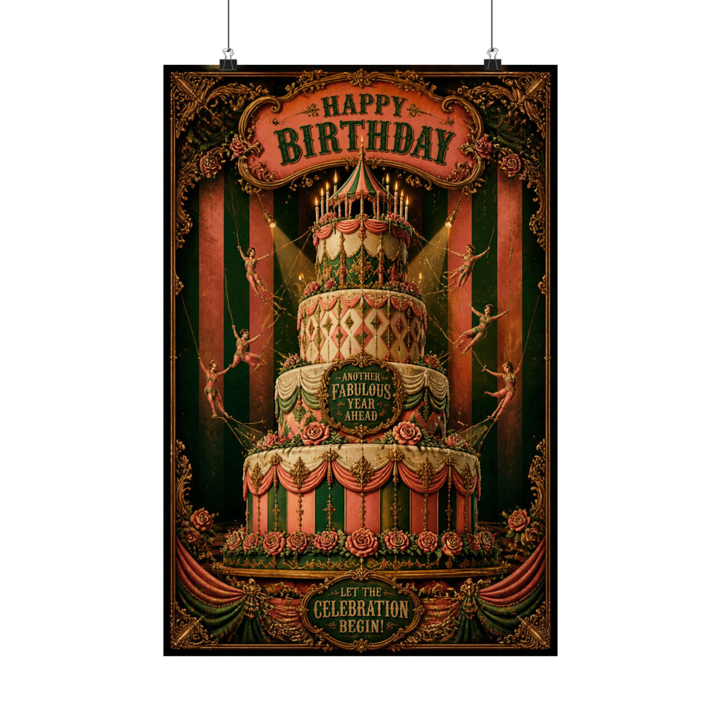 Birthday Cake Trapeze Wall Art Poster 24×36 Baroque Studio Decor Maximalist Print