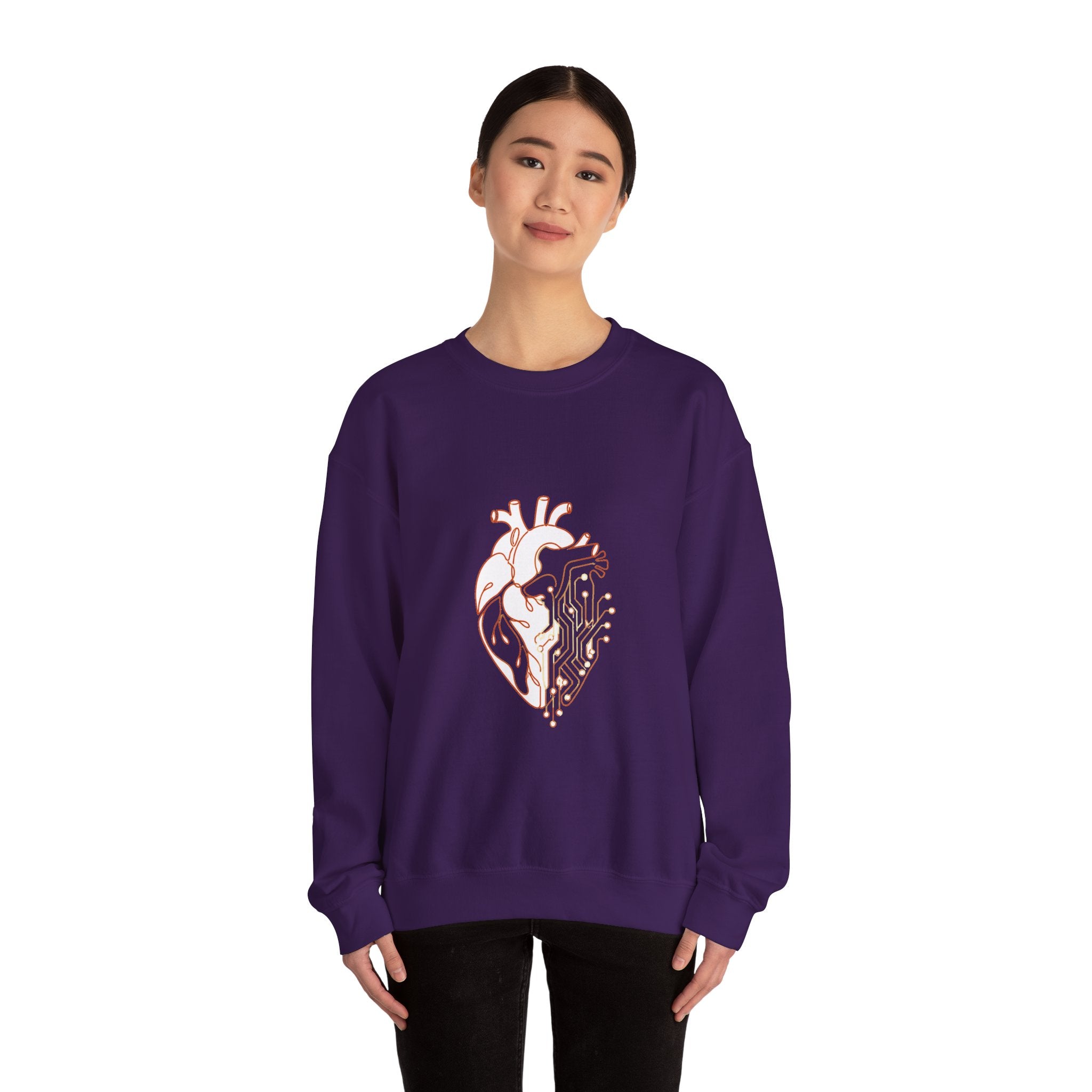 Matching Couple Sweatshirt - Robot & Heart Matching Couple Crewneck Sweatshirt Minimalist Art His Hers Valentine Gift - Design B