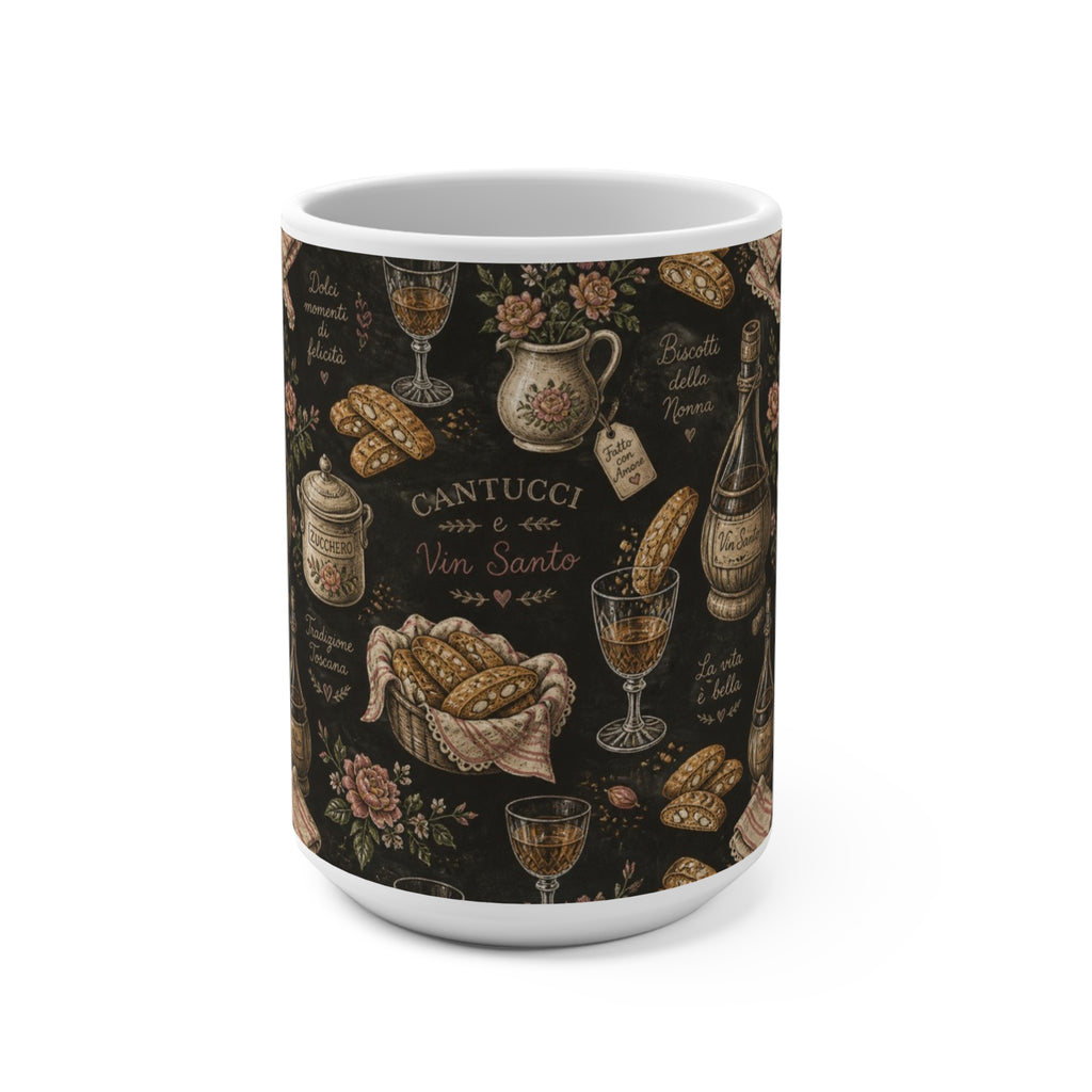 Biscotti & Vin Santo 15oz Ceramic Mug Mediterranean Kitchen Chalk Art Design Italian Cottagecore Gift