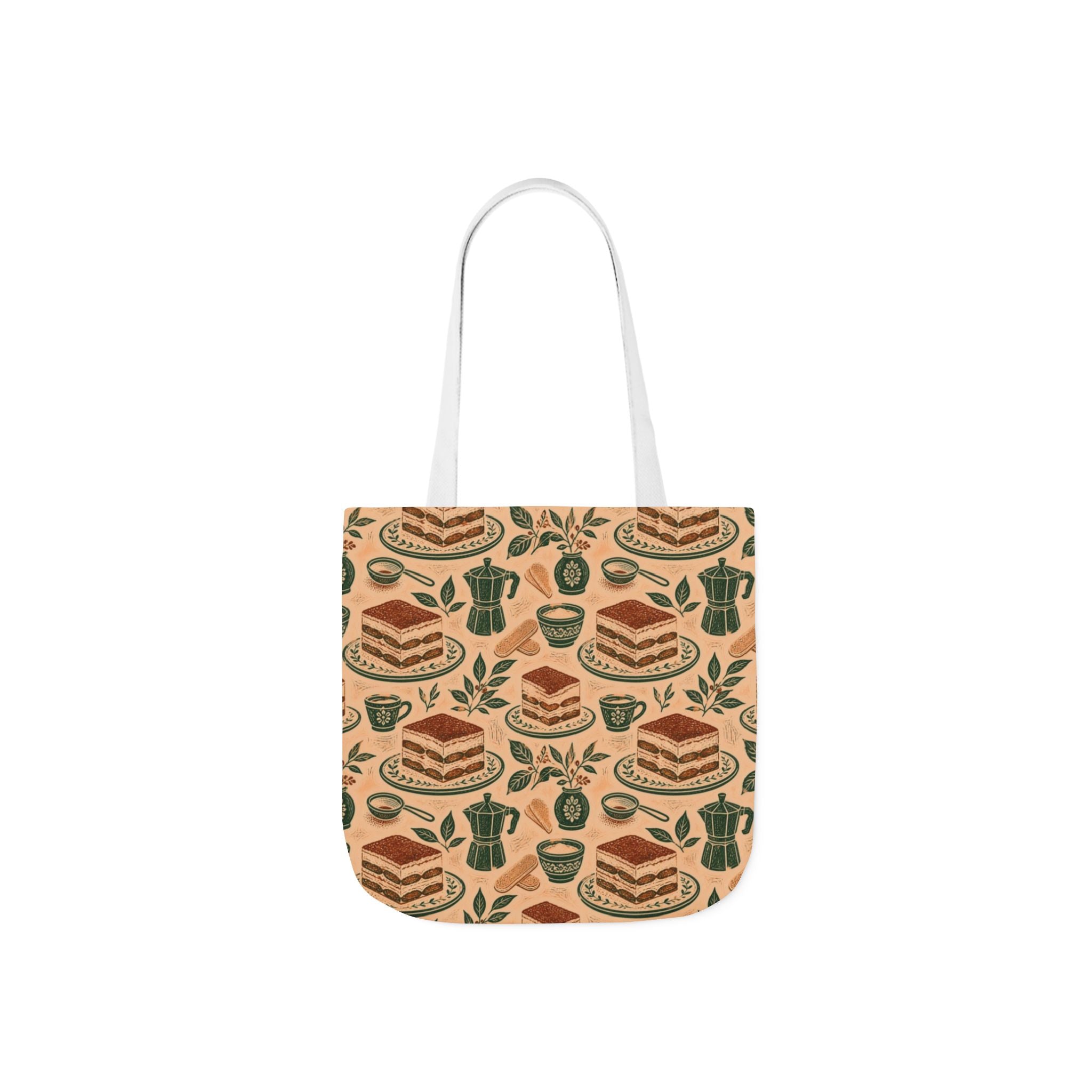 Tiramisu Layers Canvas Tote Bag Mediterranean Kitchen Linocut Design Italian Cottagecore Gift