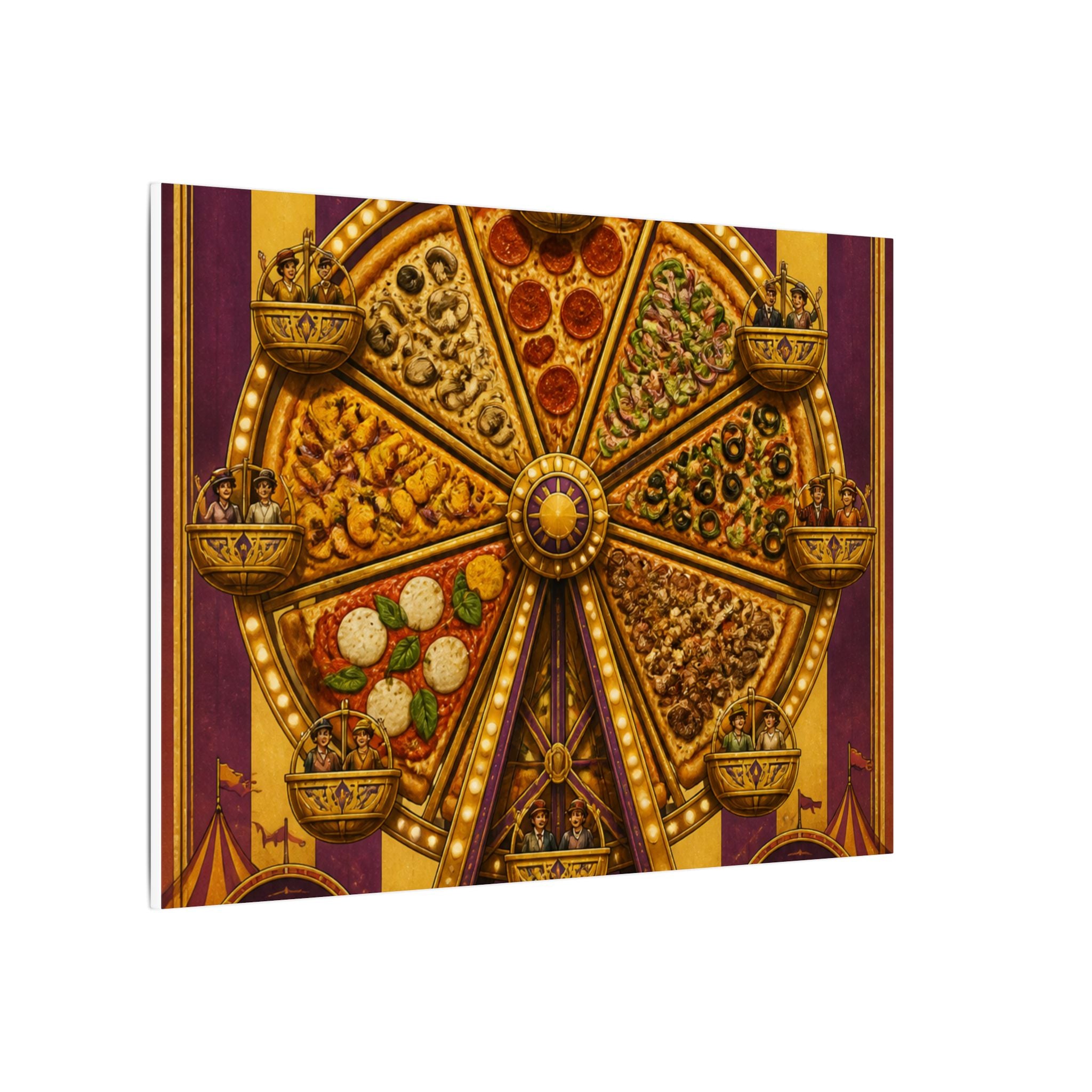 Pizza Ferris Wheel Wall Art Canvas 16×20 Art Deco Entryway Decor Maximalist Print