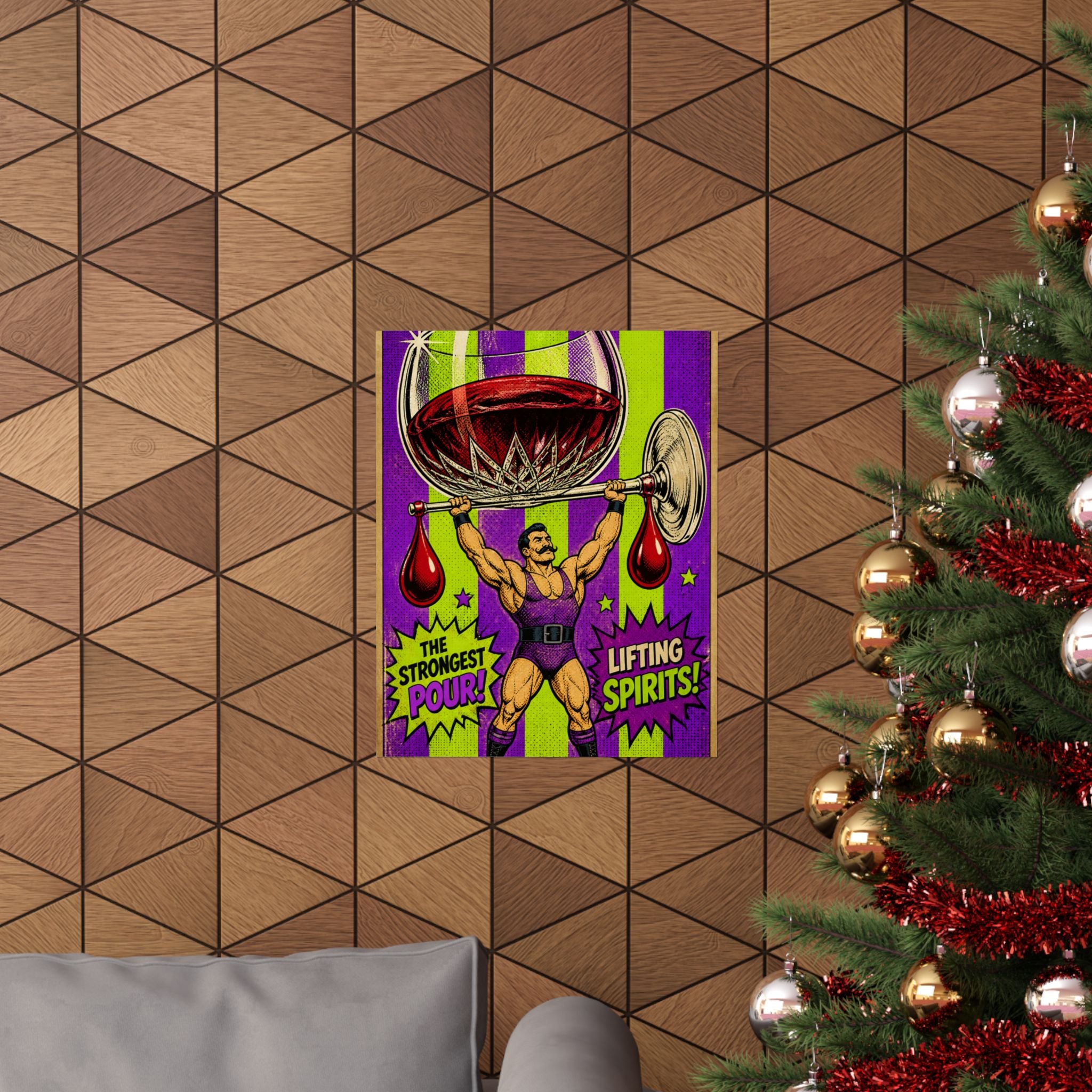 Wine Glass Strongman Wall Art Poster 24×36 Pop Art Restaurant Decor Maximalist Print