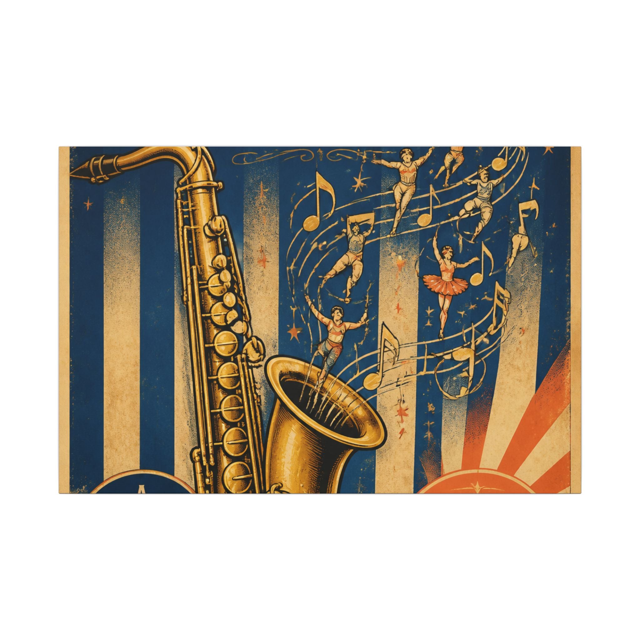 Saxophone Music Circus Wall Art Canvas 24×36 Vintage Circus Bedroom Decor Maximalist Print