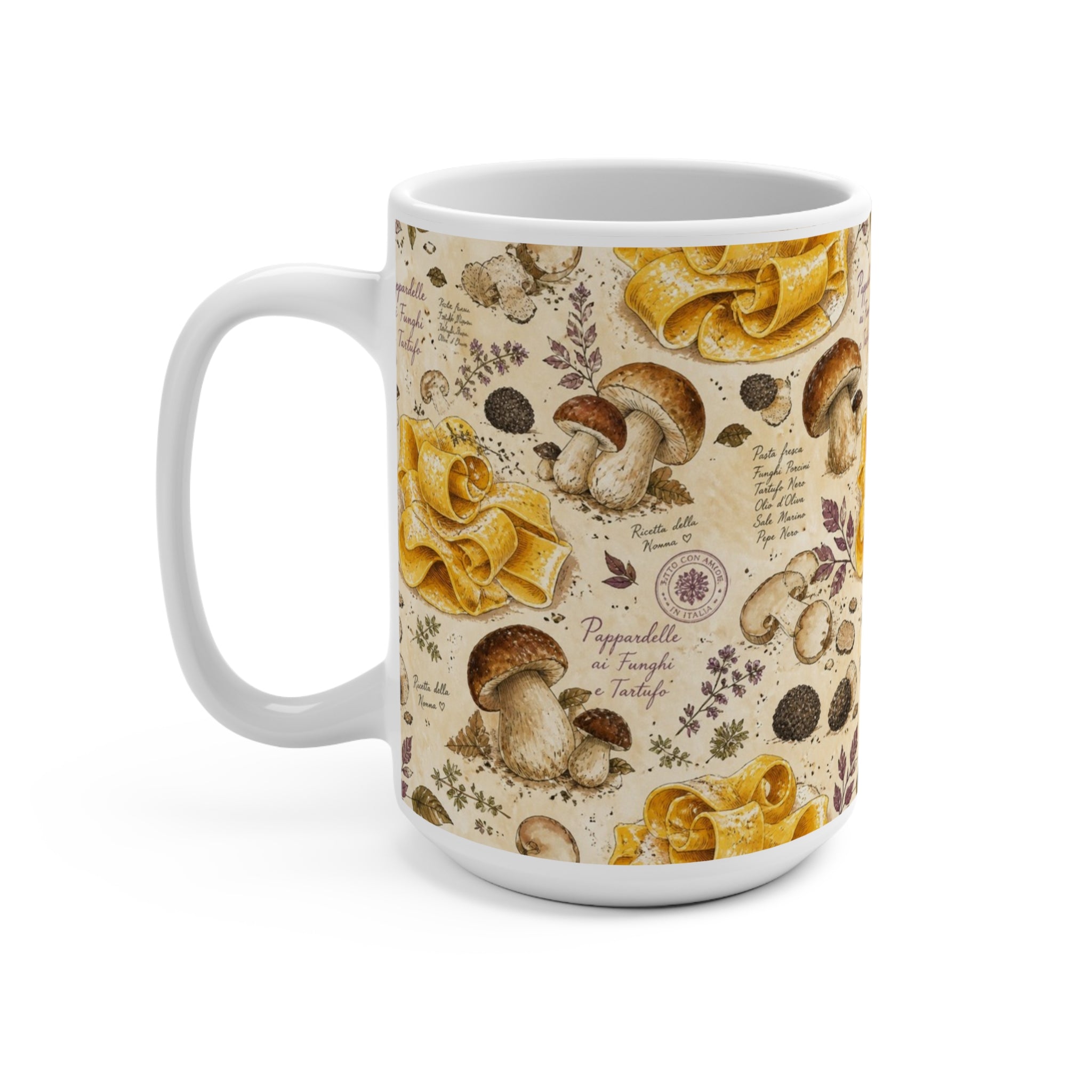 Pappardelle Ribbons 15oz Ceramic Mug Mediterranean Kitchen Watercolor Design Italian Cottagecore Gift