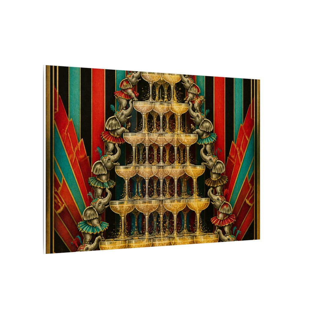 Champagne Tower Elephants Wall Art Canvas 16×20 Art Deco Entryway Decor Maximalist Print