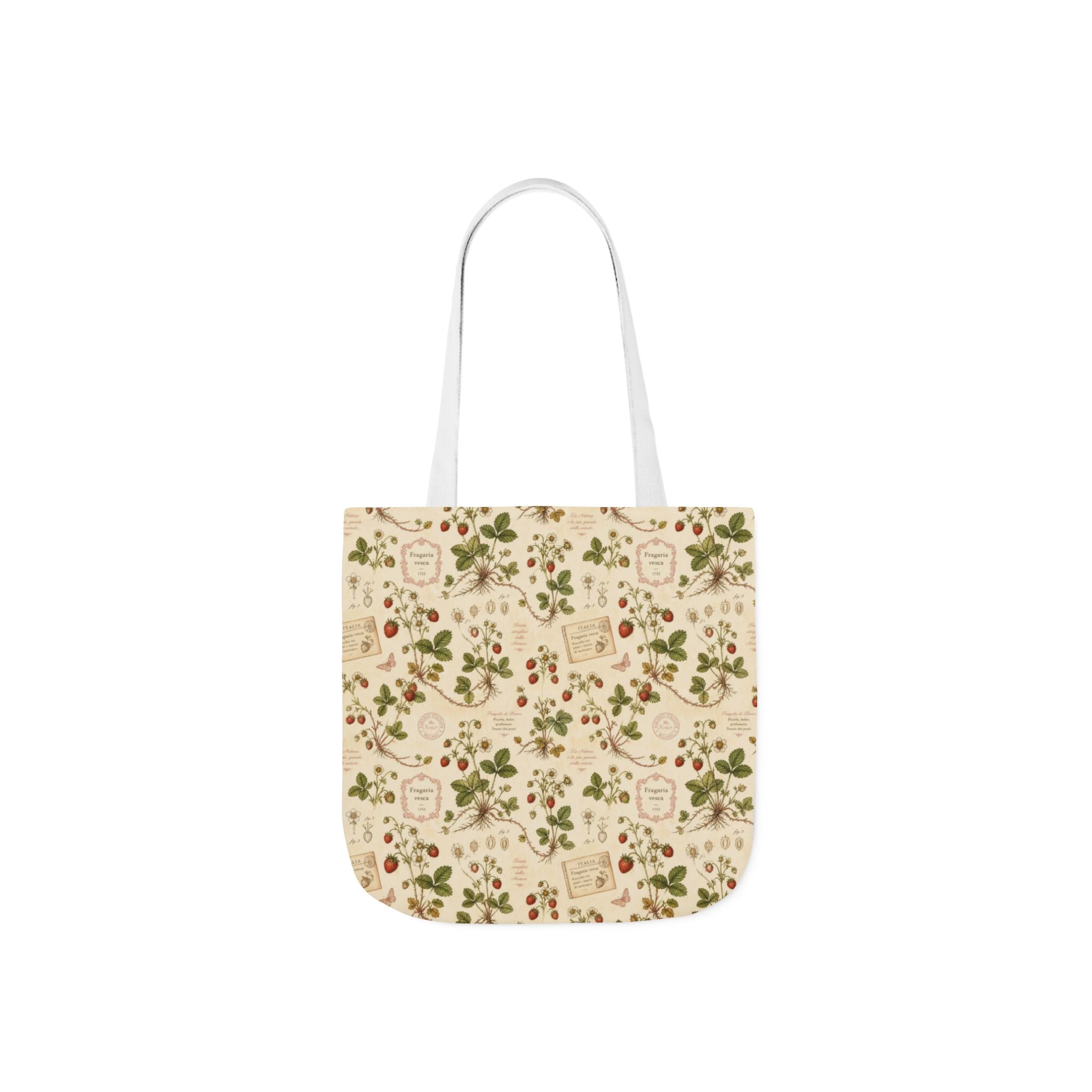 Wild Strawberries Canvas Tote Bag Mediterranean Kitchen Botanical Design Italian Cottagecore Gift