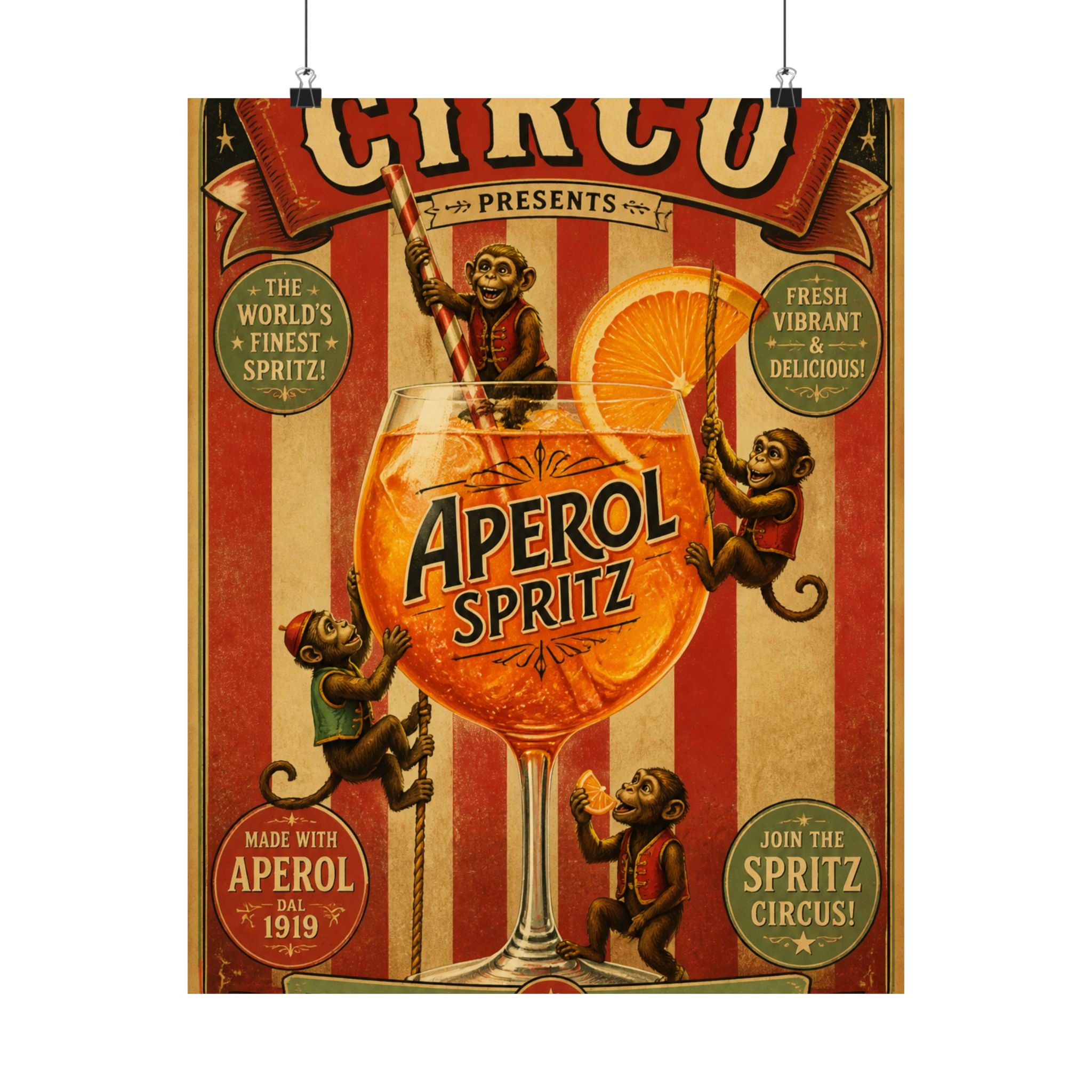 Aperol Spritz Monkeys Wall Art Poster 18×24 Vintage Circus Kitchen Decor Maximalist Print
