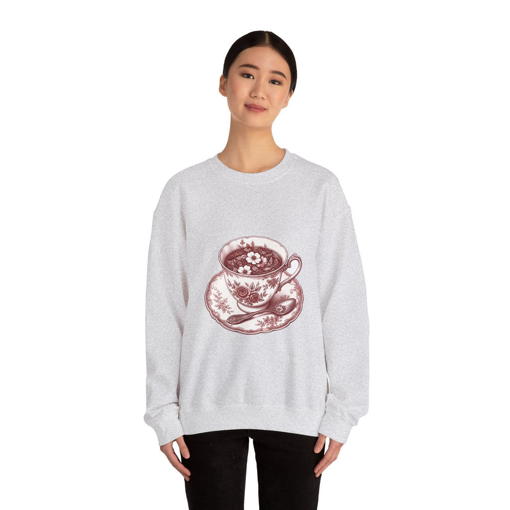 Matching Couple Sweatshirt - Coffee & Tea Matching Couple Comfort Colors Crew Hand-Drawn Art His Hers Anniversary Gift - Design B