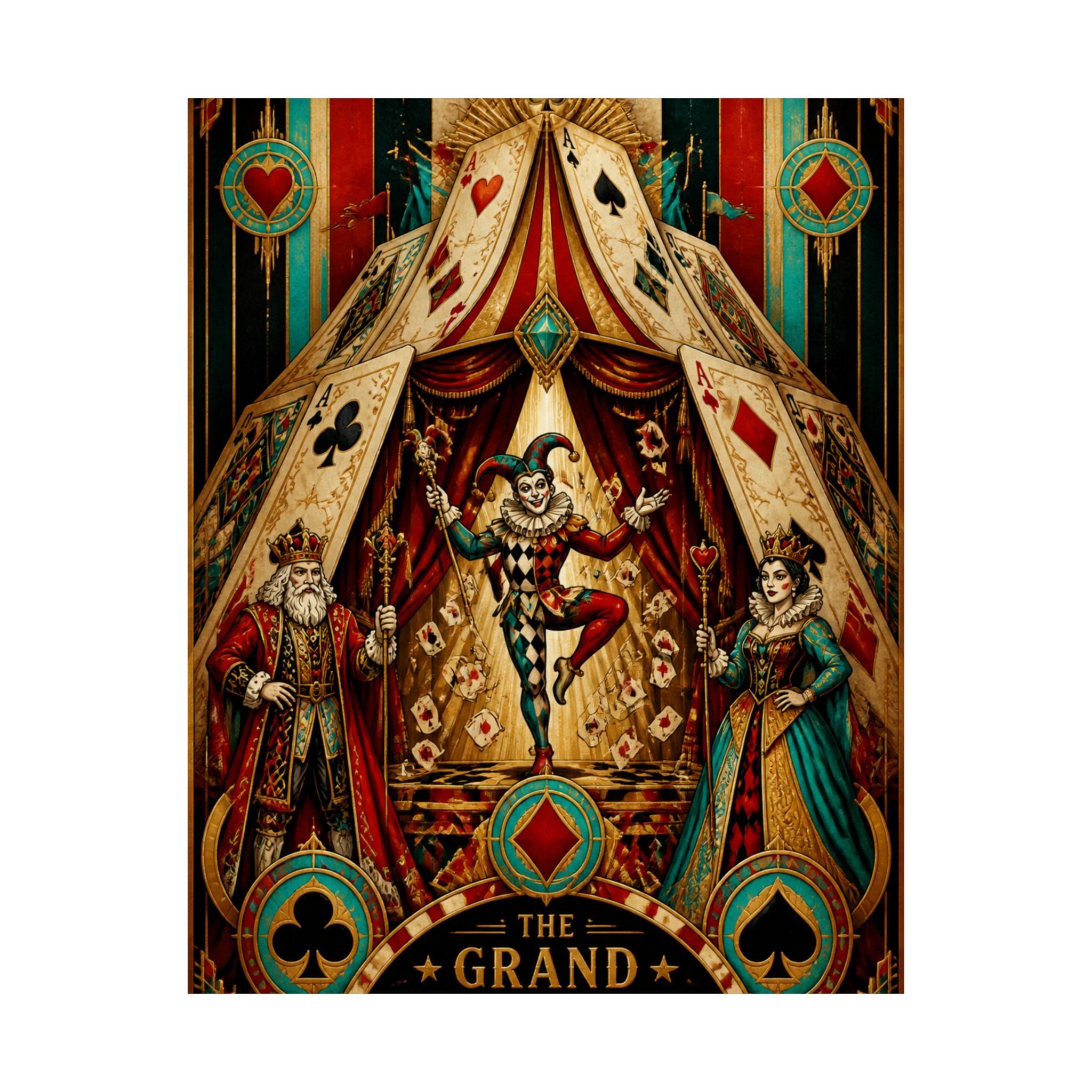 Playing Cards Tent Wall Art Poster 18×24 Art Deco Entryway Decor Maximalist Print