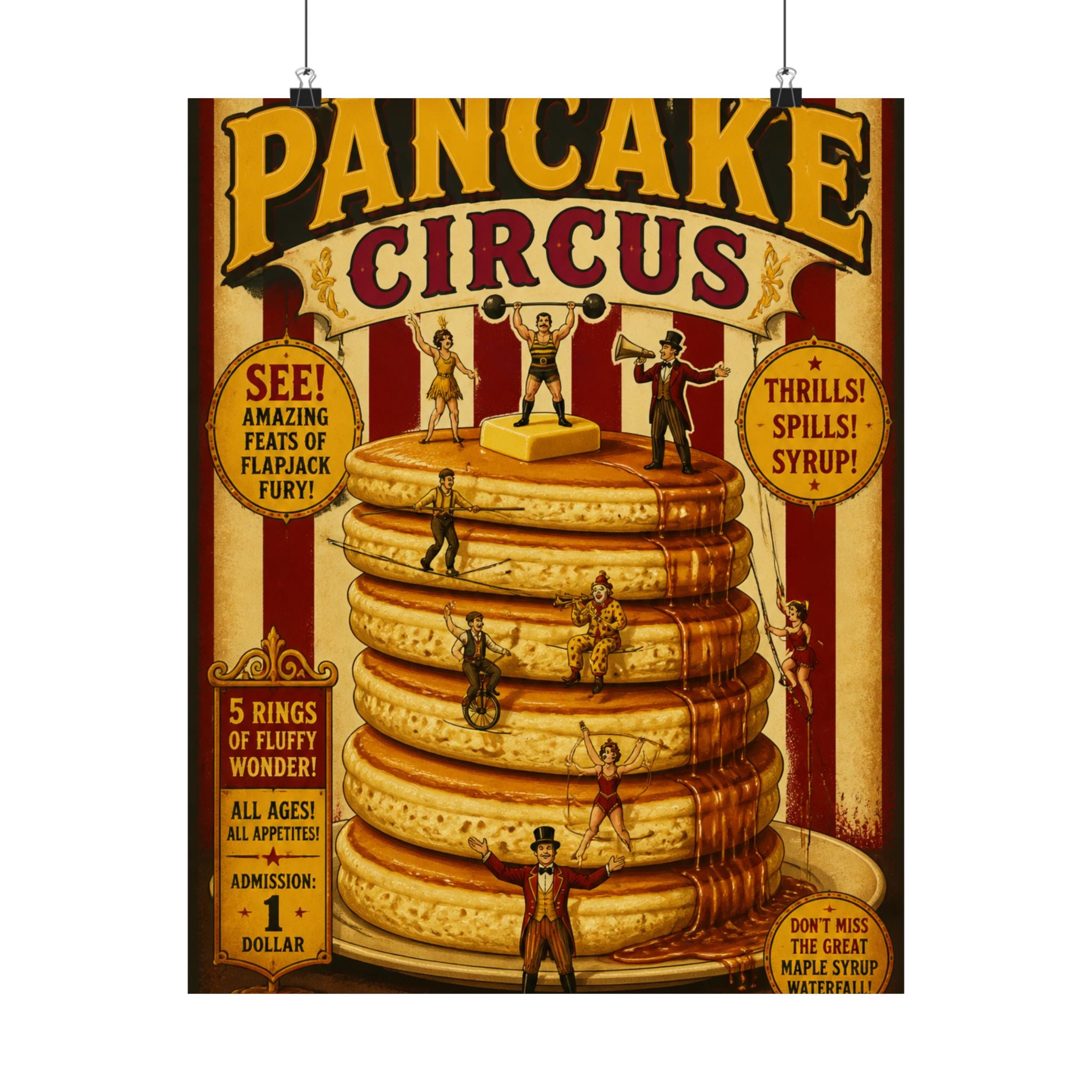 Pancake Stack Platform Wall Art Poster 24×36 Vintage Circus Bedroom Decor Maximalist Print