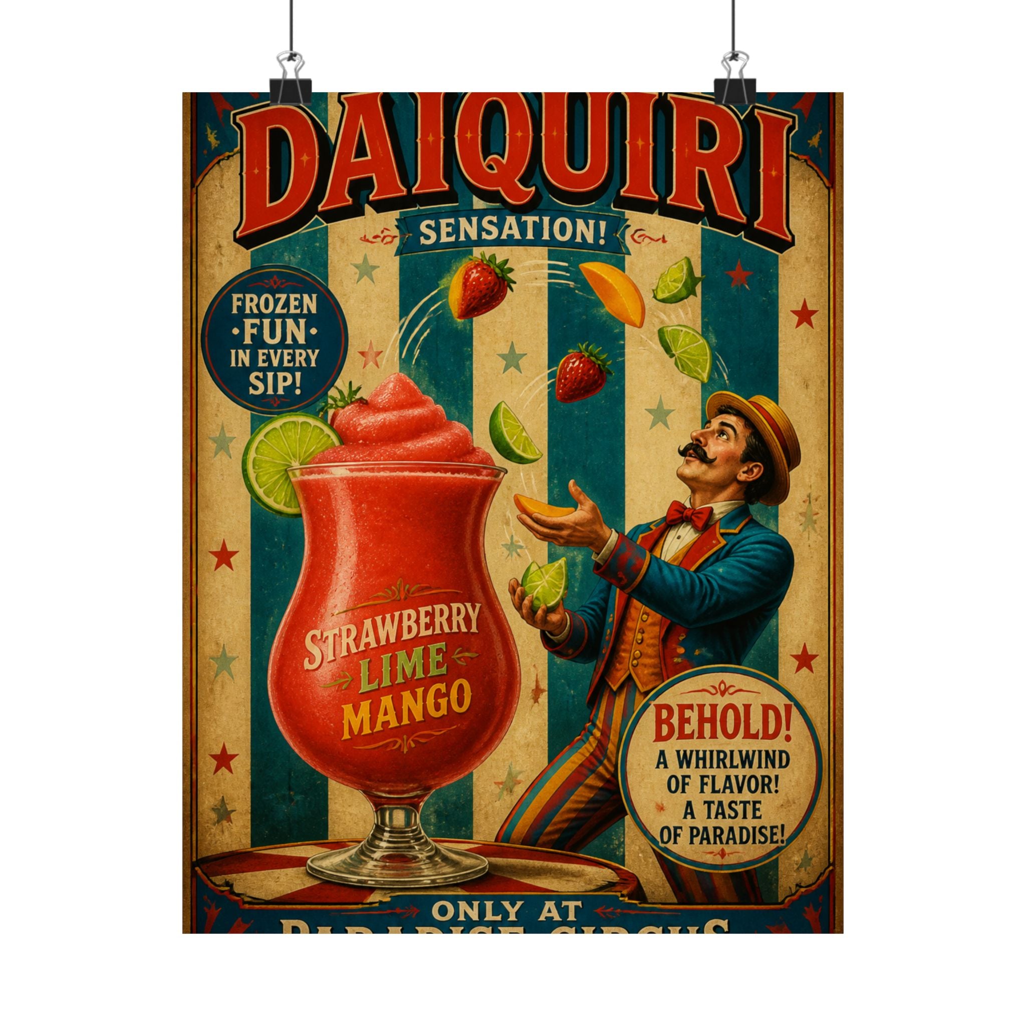 Daiquiri Fruit Juggler Wall Art Poster 24×36 Vintage Circus Bedroom Decor Maximalist Print