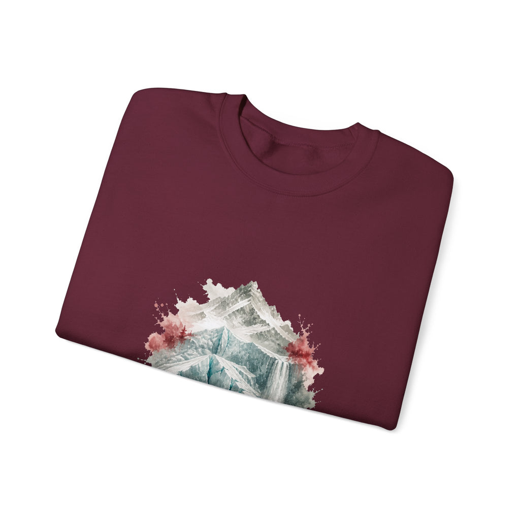 Matching Couple Sweatshirt - Volcano & Glacier Matching Couple Premium Fleece Sweatshirt Watercolor Art His Hers Birthday Gift - Design B