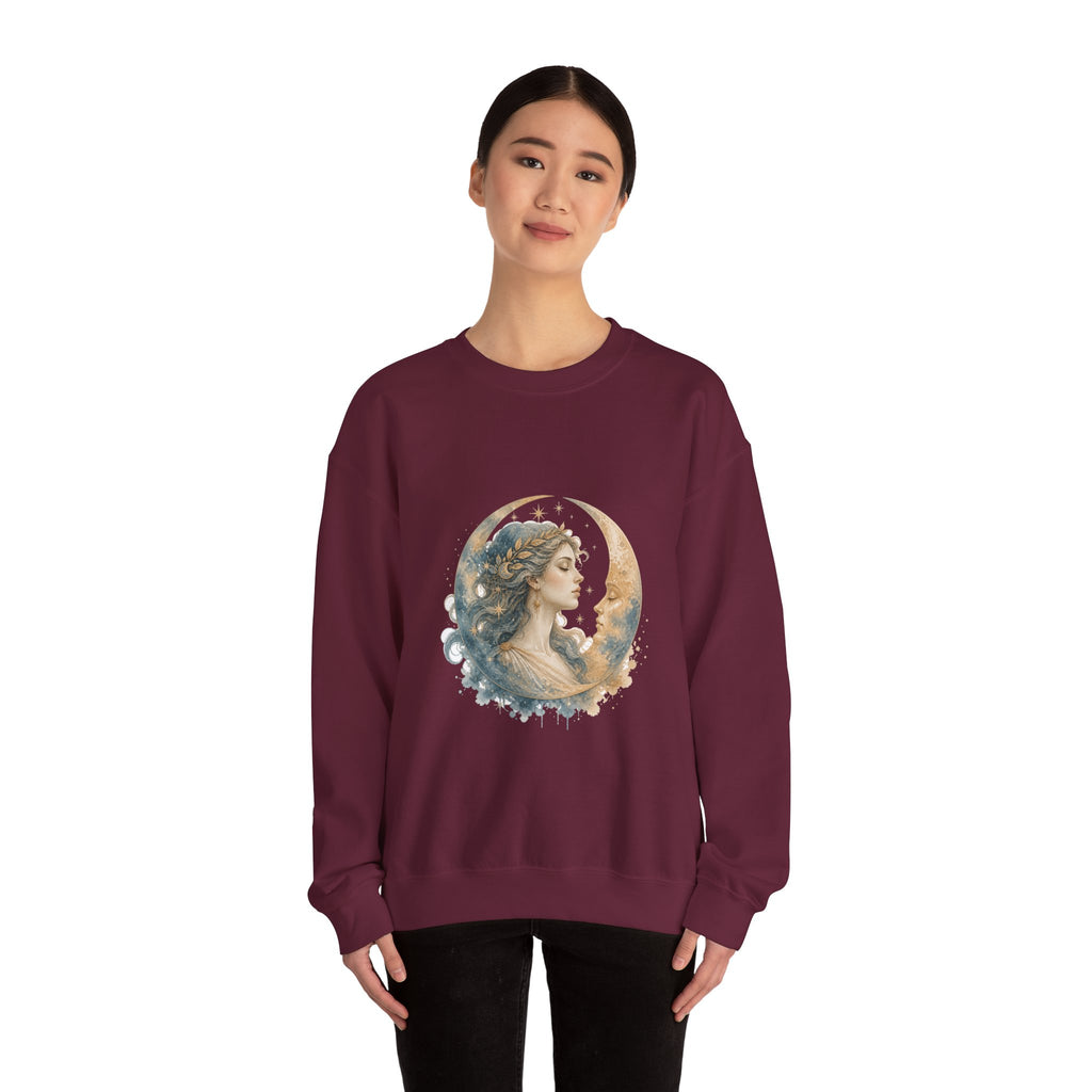 Matching Couple Sweatshirt - Helios & Selene Matching Couple Premium Fleece Sweatshirt Watercolor Art His Hers Birthday Gift - Design B