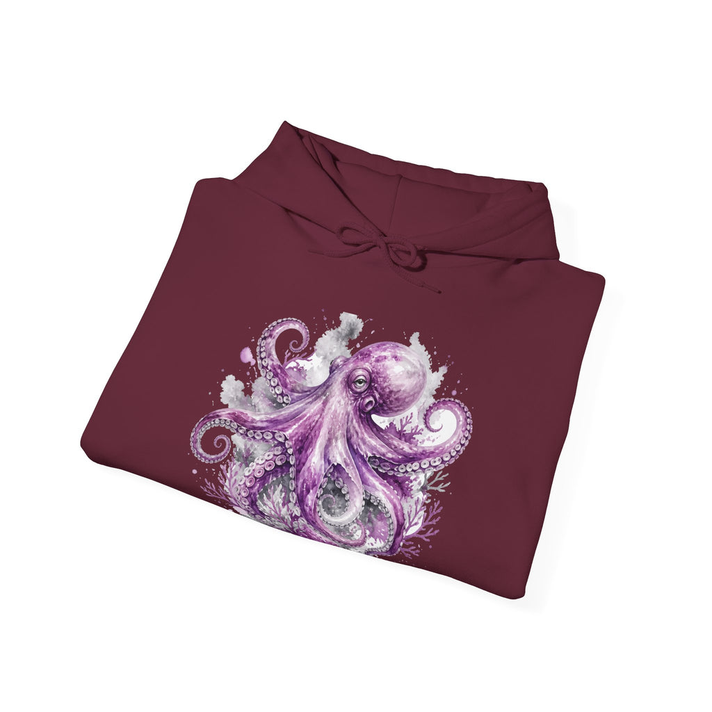 Matching Couple Sweatshirt - Octopus & Jellyfish Matching Couple Hooded Sweatshirt Watercolor Art His Hers Engagement Gift - Design A
