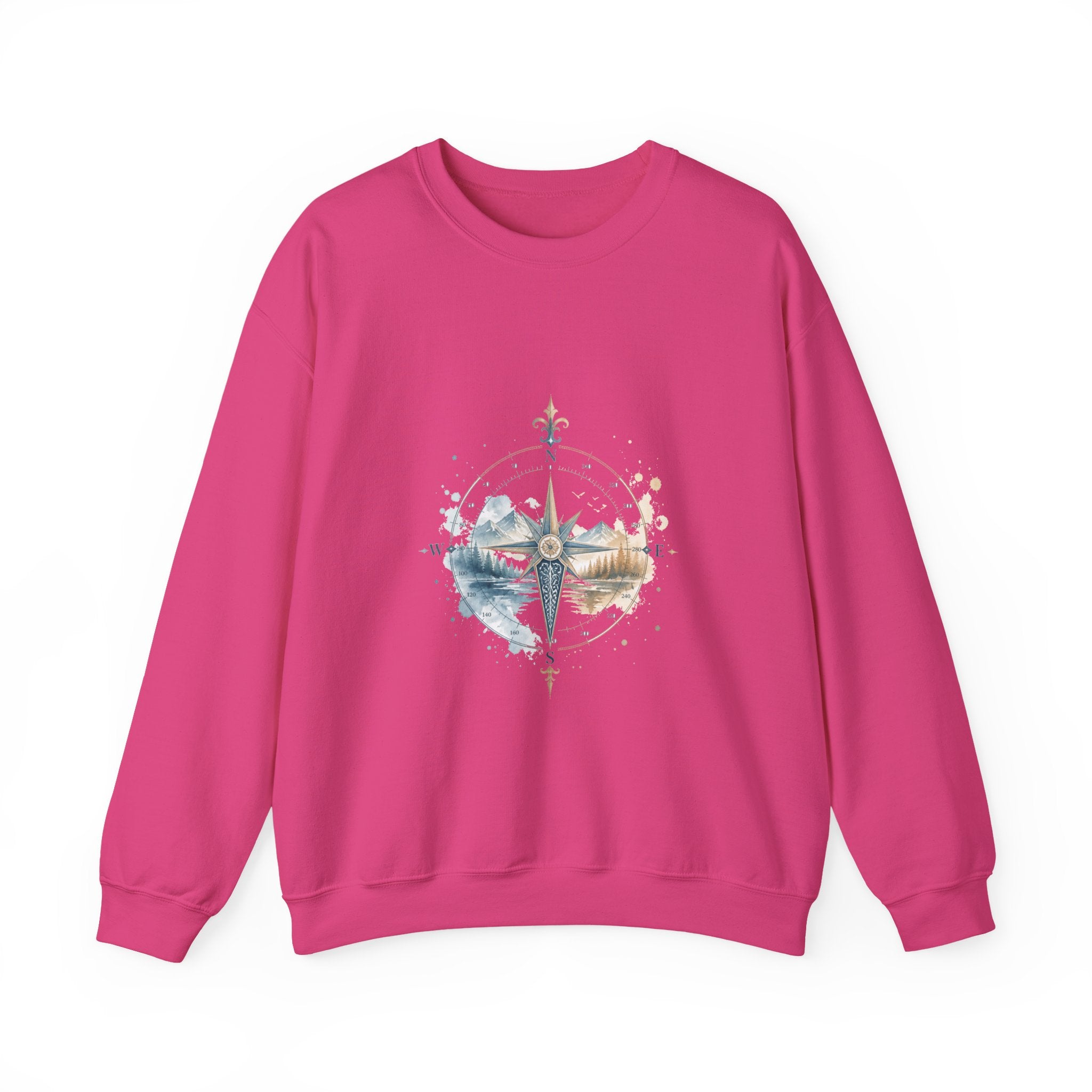 Matching Couple Sweatshirt - Compass North & South Matching Couple Crewneck Sweatshirt Watercolor Art His Hers Engagement Gift - Design B