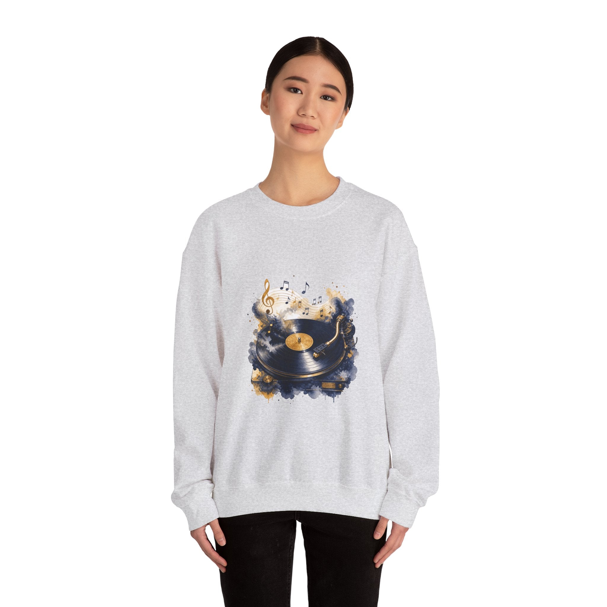 Matching Couple Sweatshirt - Vinyl & Cassette Matching Couple Crewneck Sweatshirt Watercolor Art His Hers Engagement Gift - Design A