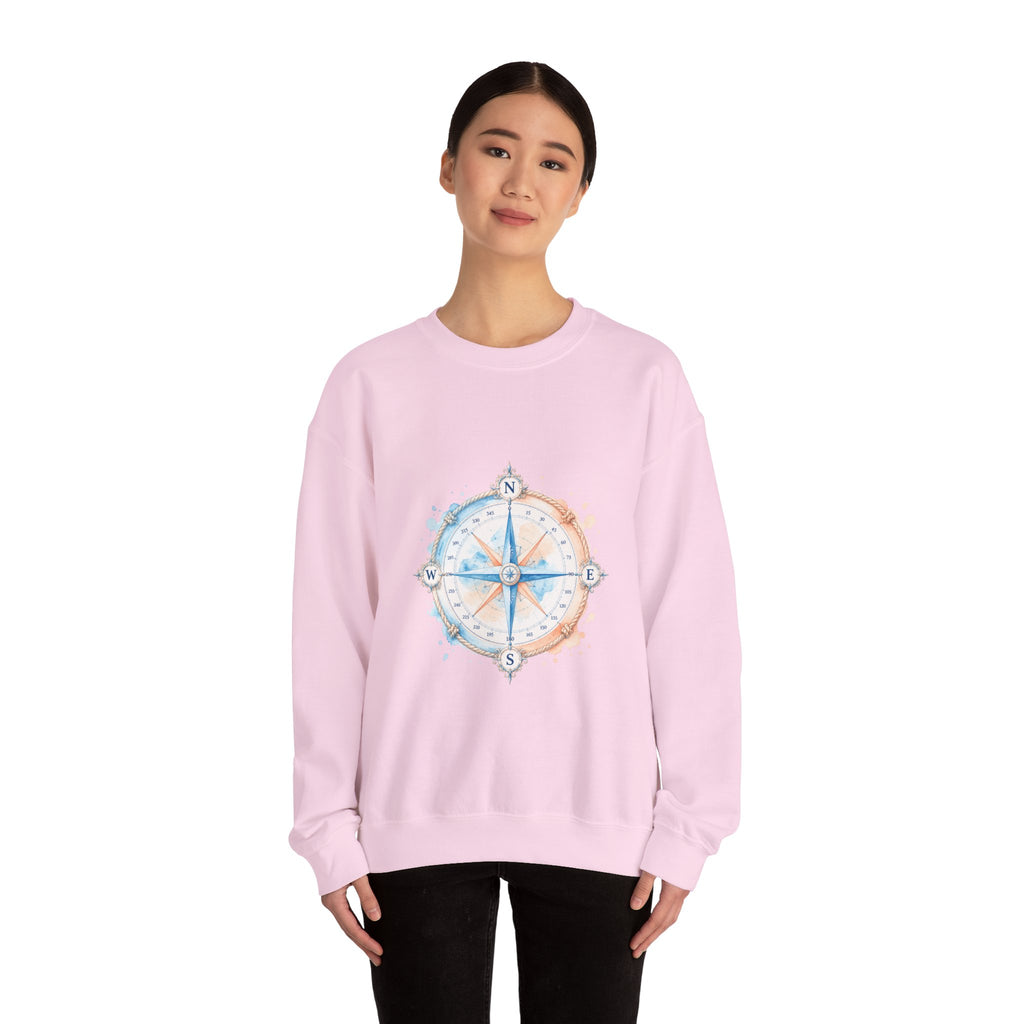 Matching Couple Sweatshirt - Compass North & South Matching Couple Premium Fleece Sweatshirt Watercolor Art His Hers Birthday Gift - Design A