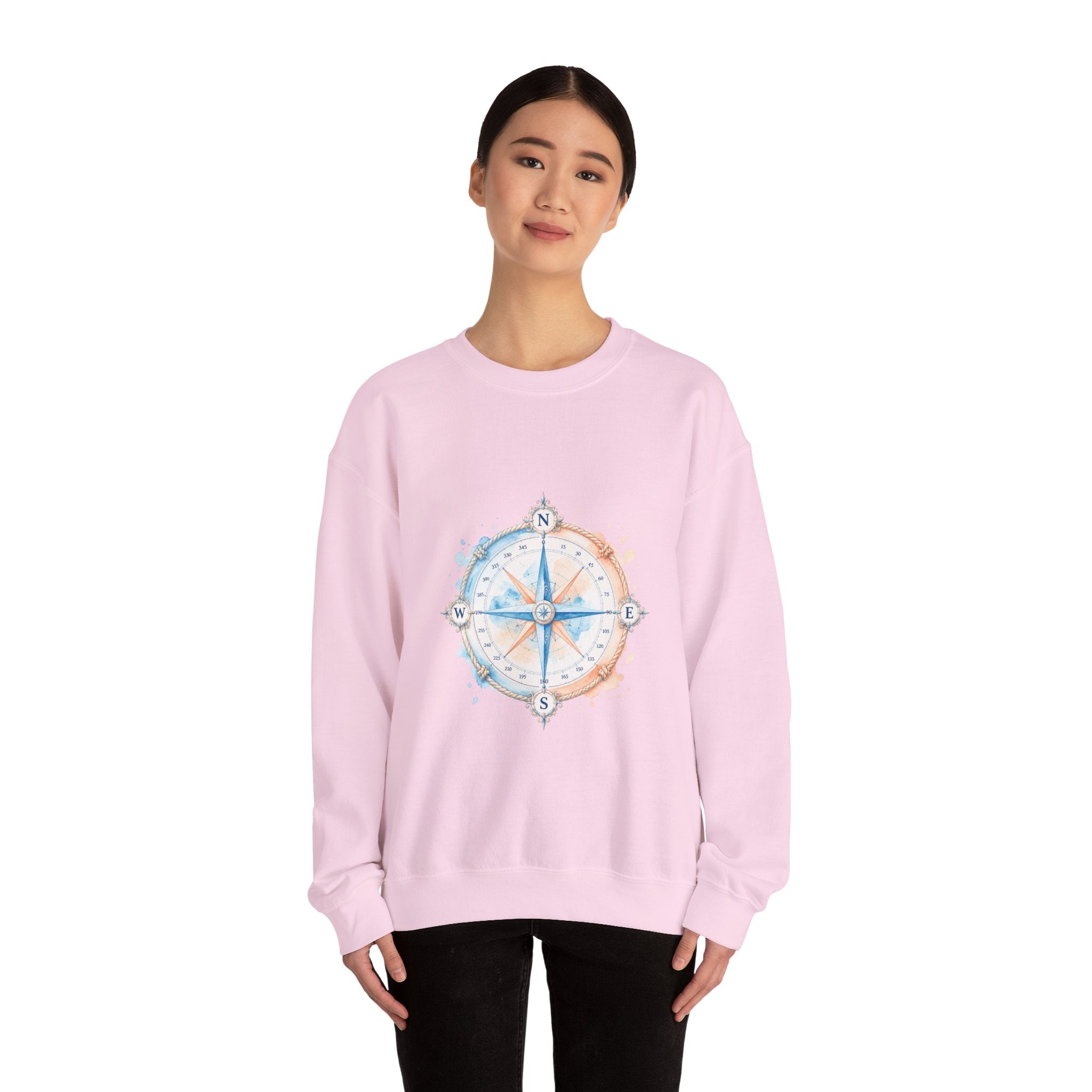 Matching Couple Sweatshirt - Compass North & South Matching Couple Premium Fleece Sweatshirt Watercolor Art His Hers Birthday Gift - Design A
