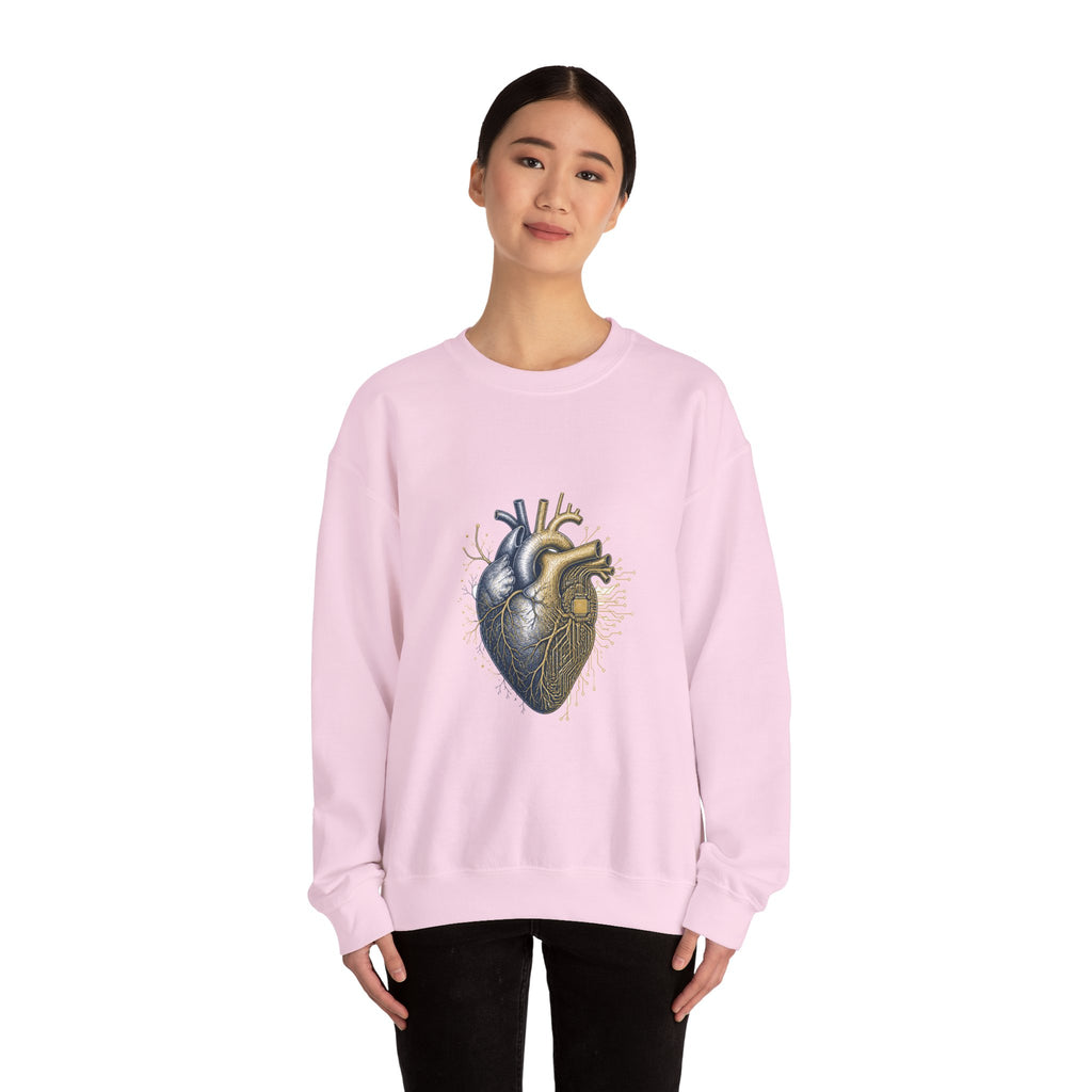 Matching Couple Sweatshirt - Robot & Heart Matching Couple Comfort Colors Crew Hand-Drawn Art His Hers Anniversary Gift - Design B