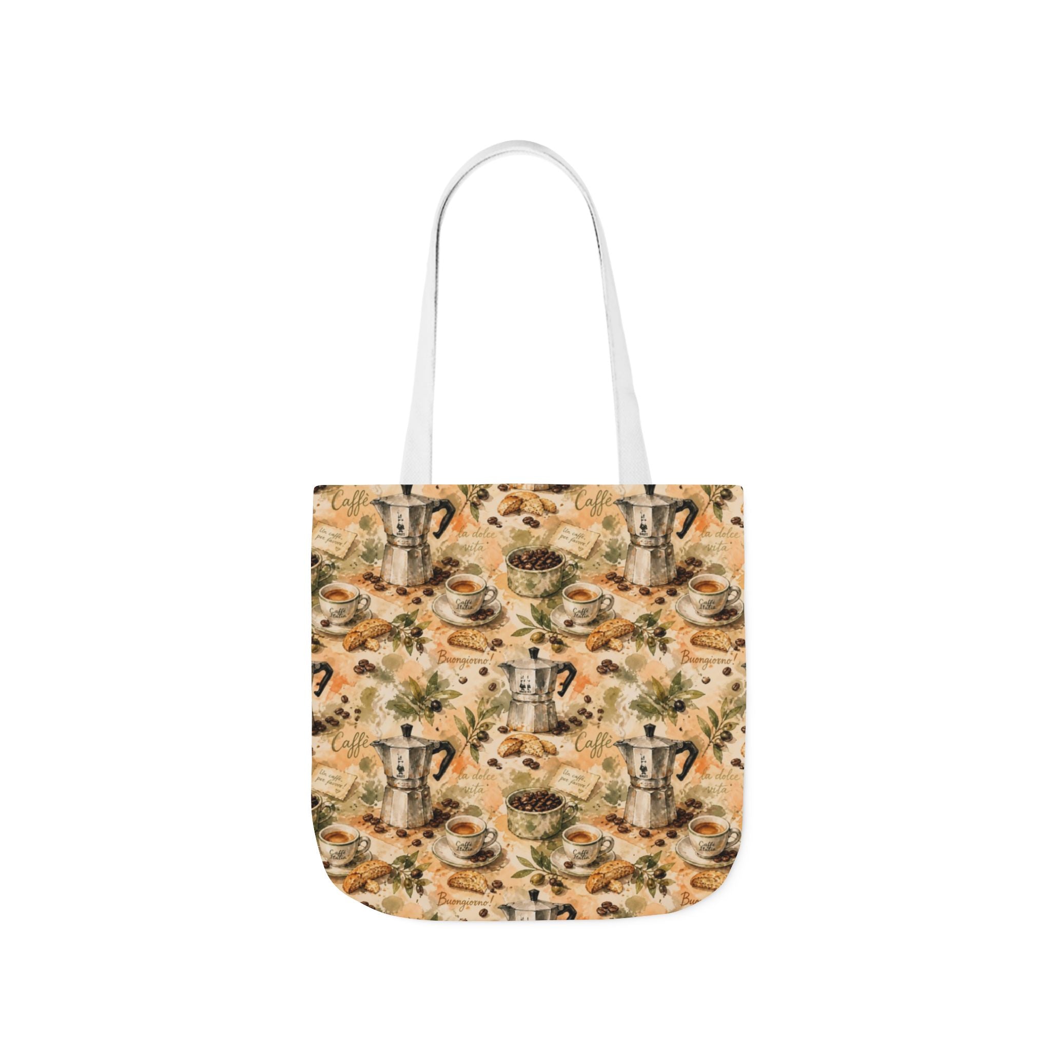 Espresso Moka Pot Canvas Tote Bag Mediterranean Kitchen Watercolor Splash Design Italian Cottagecore Gift