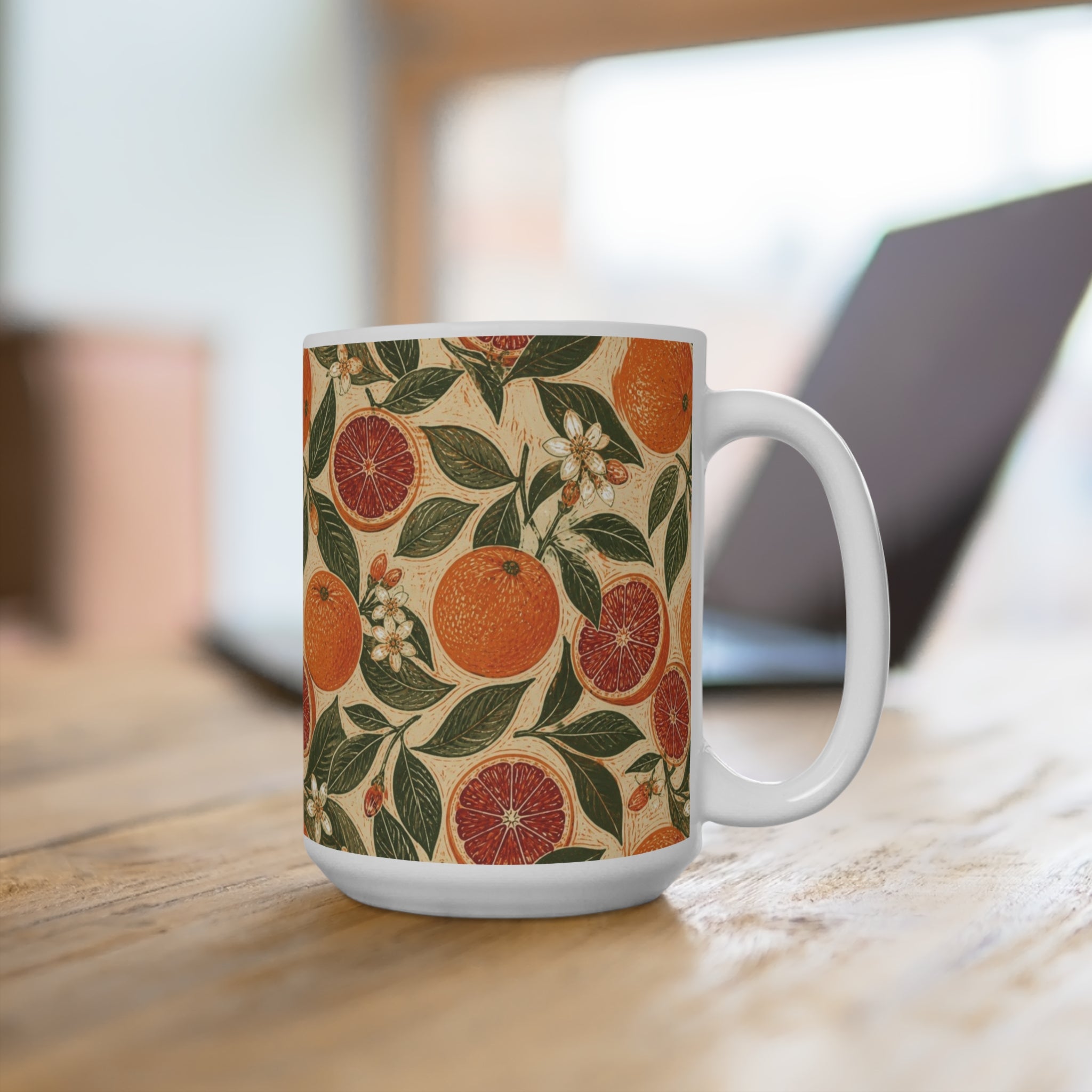 Blood Oranges 15oz Ceramic Mug Mediterranean Kitchen Linocut Design Italian Cottagecore Gift