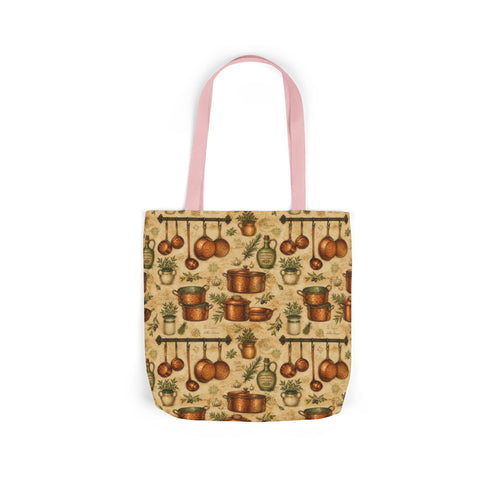 Copper Cookware Canvas Tote Bag Mediterranean Kitchen Watercolor Design Italian Cottagecore Gift