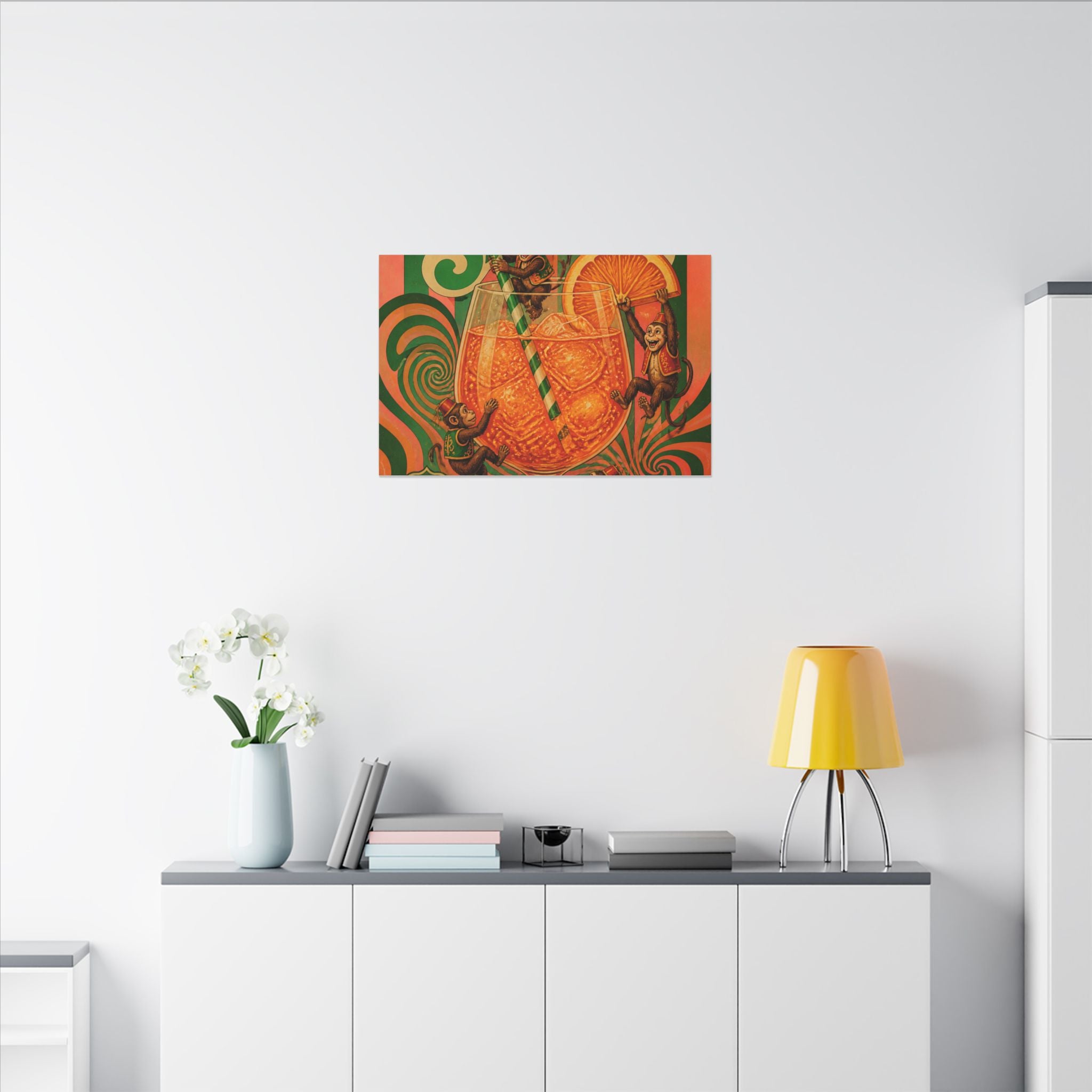 Aperol Spritz Monkeys Wall Art Canvas 16×20 Psychedelic Cafe Decor Maximalist Print