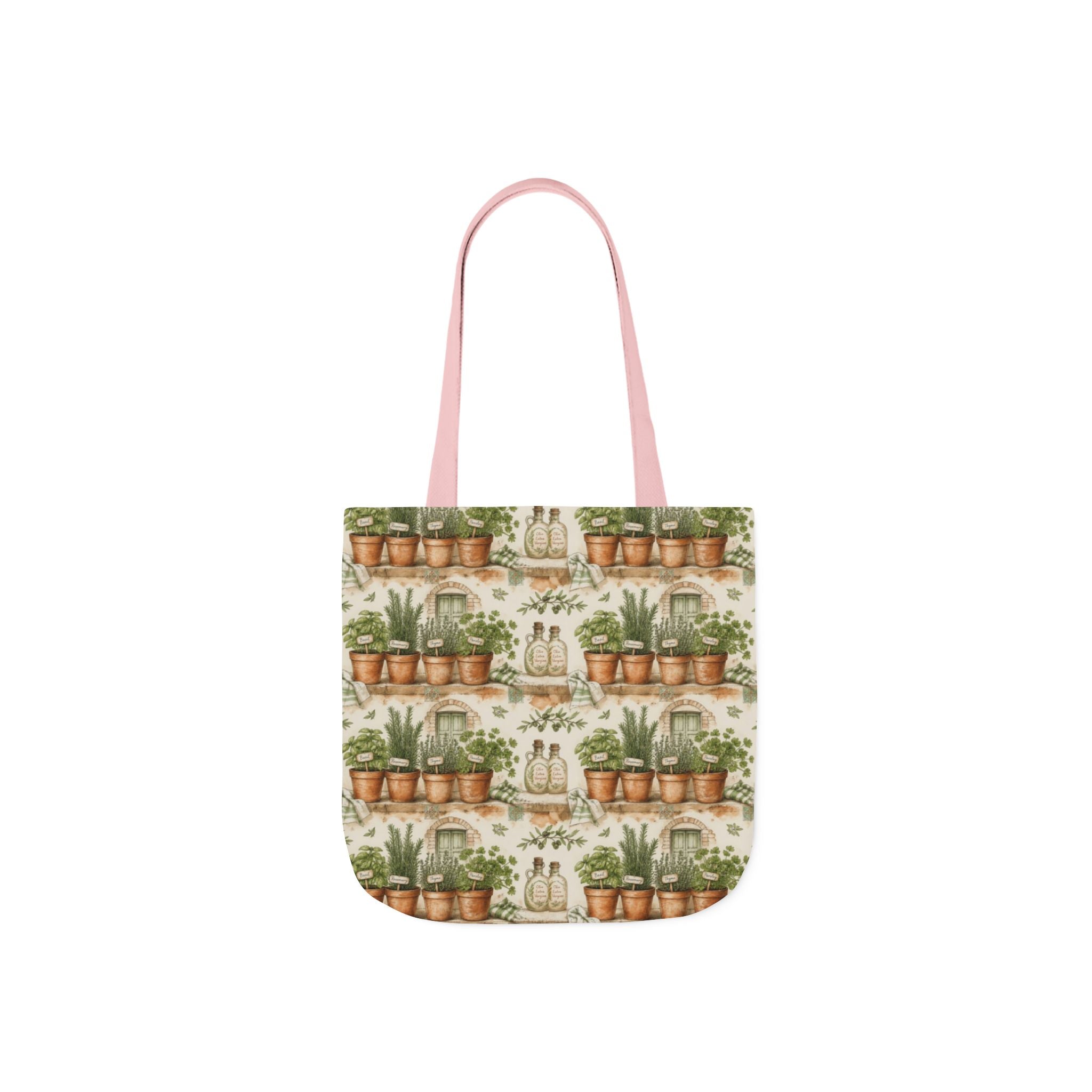Terracotta Herb Pots Canvas Tote Bag Mediterranean Kitchen Watercolor Design Italian Cottagecore Gift