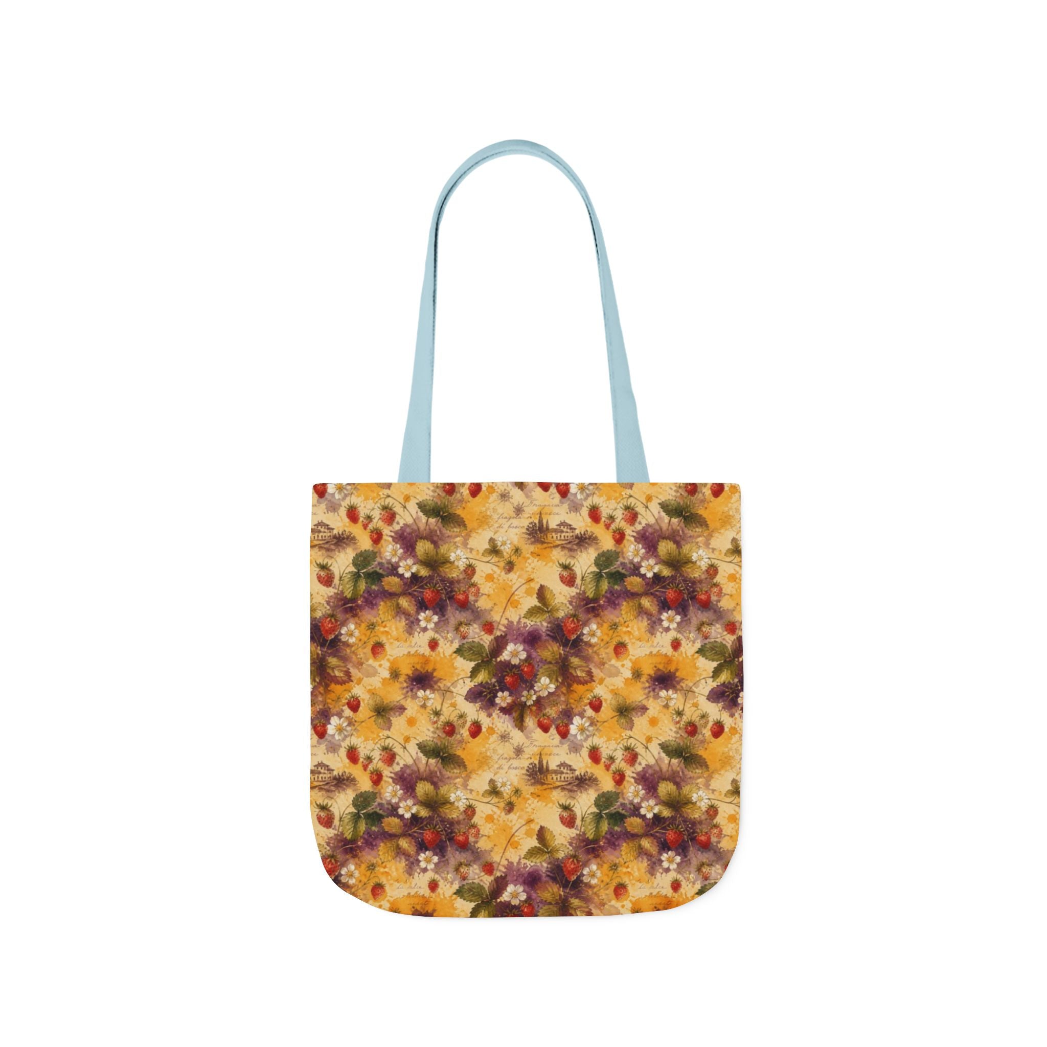 Wild Strawberries Canvas Tote Bag Mediterranean Kitchen Watercolor Splash Design Italian Cottagecore Gift