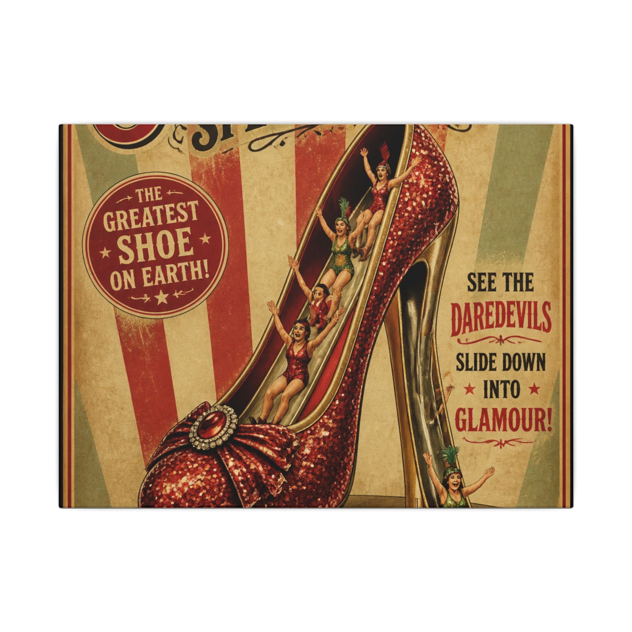 High Heel Slide Wall Art Canvas 24×36 Vintage Circus Bedroom Decor Maximalist Print