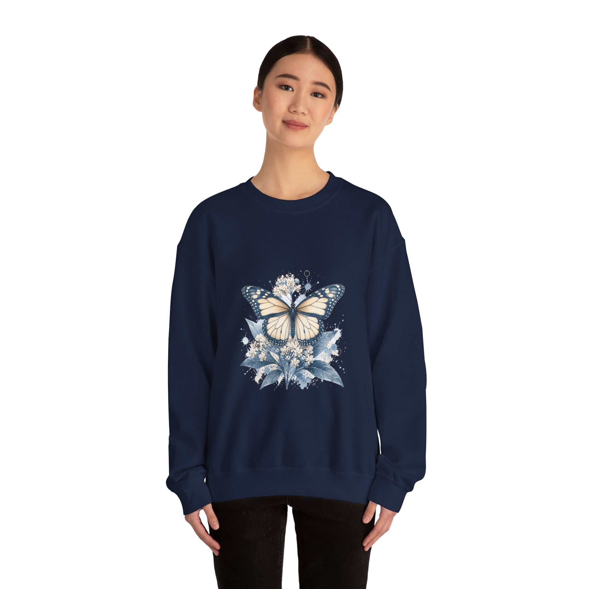 Matching Couple Sweatshirt - Butterfly & Moth Matching Couple Comfort Colors Crew Watercolor Art His Hers Birthday Gift - Design A