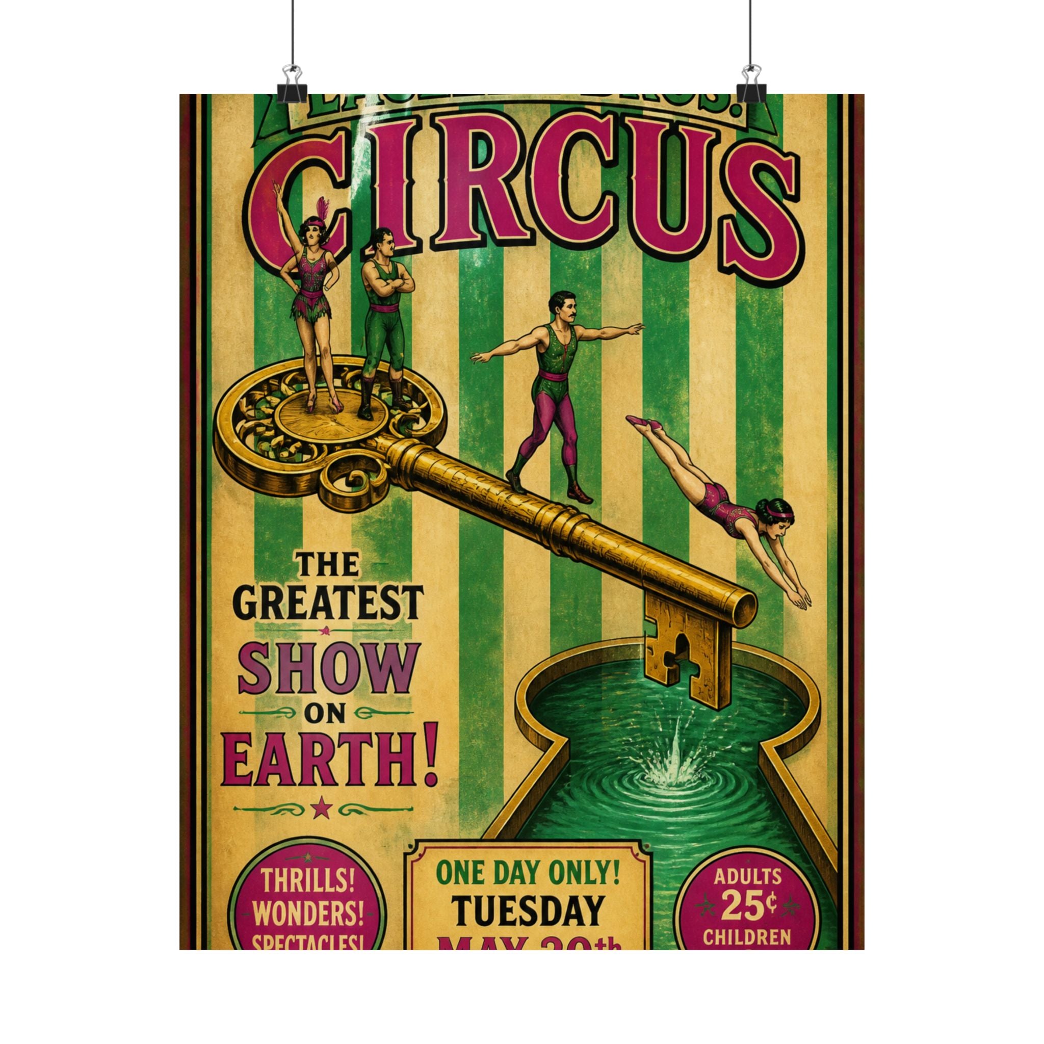 Giant Key Performance Wall Art Poster 24×36 Vintage Circus Bedroom Decor Maximalist Print