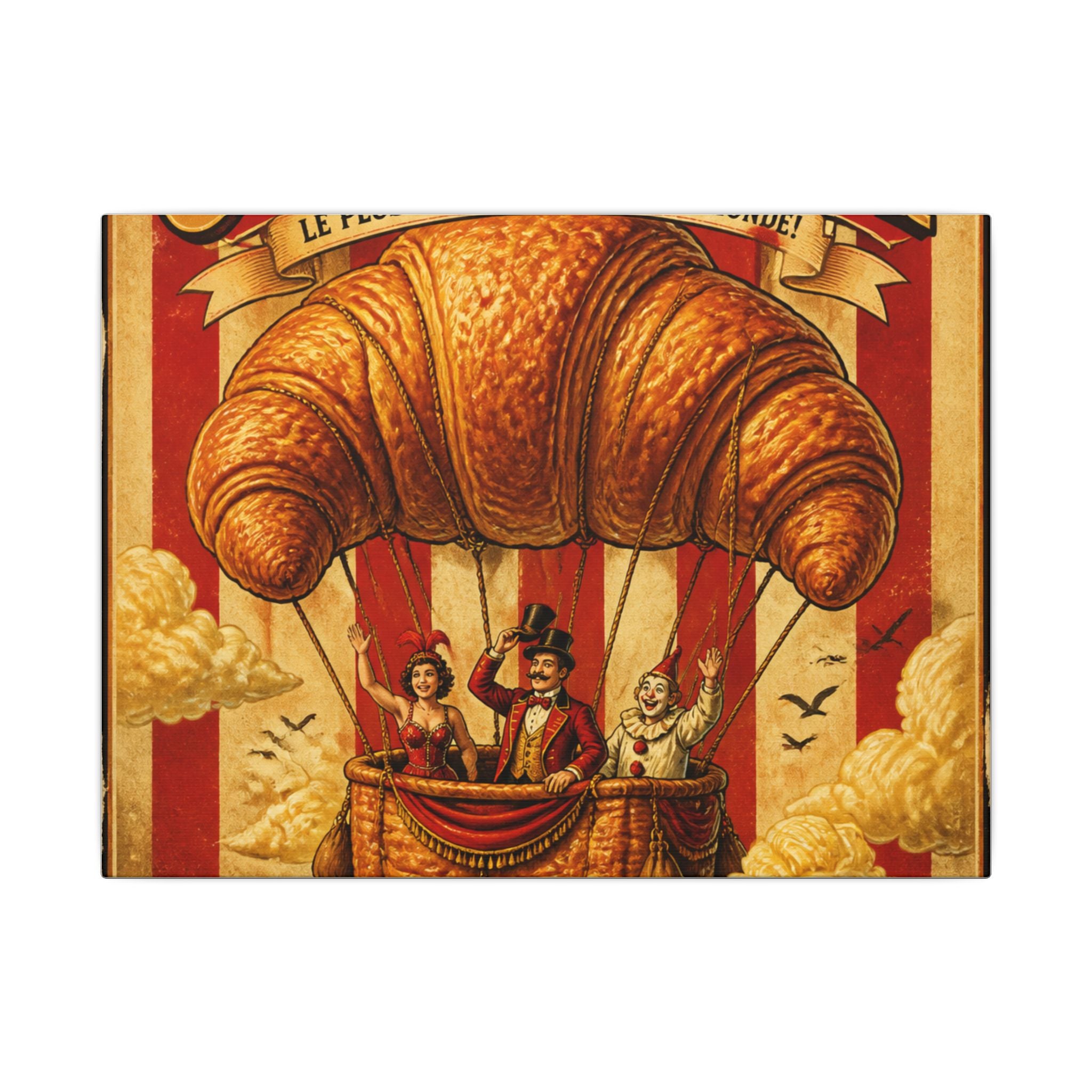 Croissant Hot Air Balloon Wall Art Canvas 16×20 Vintage Circus Kitchen Decor Maximalist Print