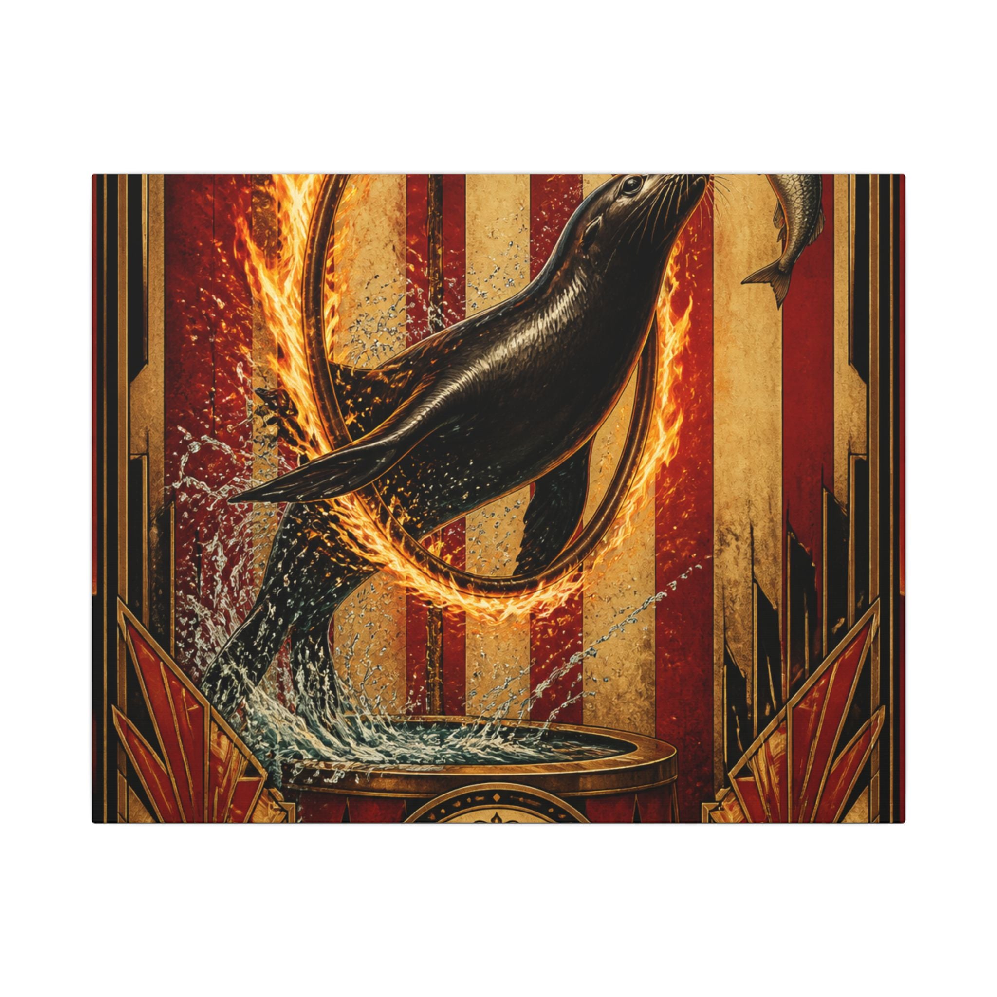Seal Fire Hoop Wall Art Canvas 16×20 Art Deco Entryway Decor Maximalist Print