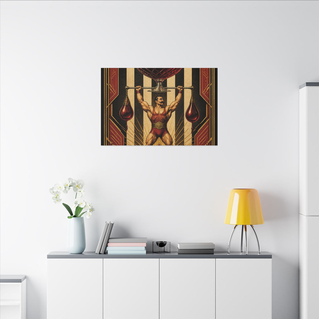 Wine Glass Strongman Wall Art Canvas 16×20 Art Deco Entryway Decor Maximalist Print