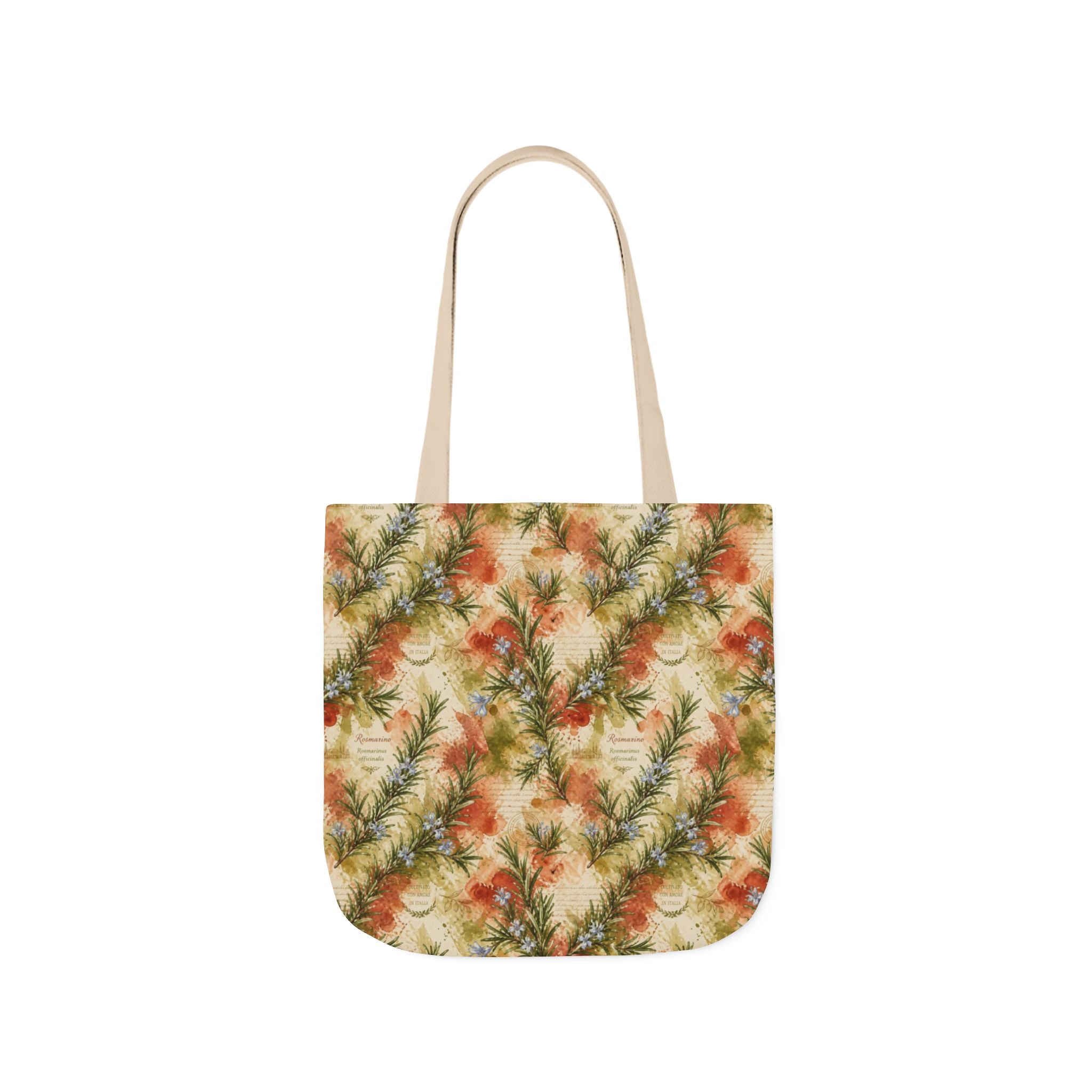 Rosemary Sprigs Canvas Tote Bag Mediterranean Kitchen Watercolor Splash Design Italian Cottagecore Gift