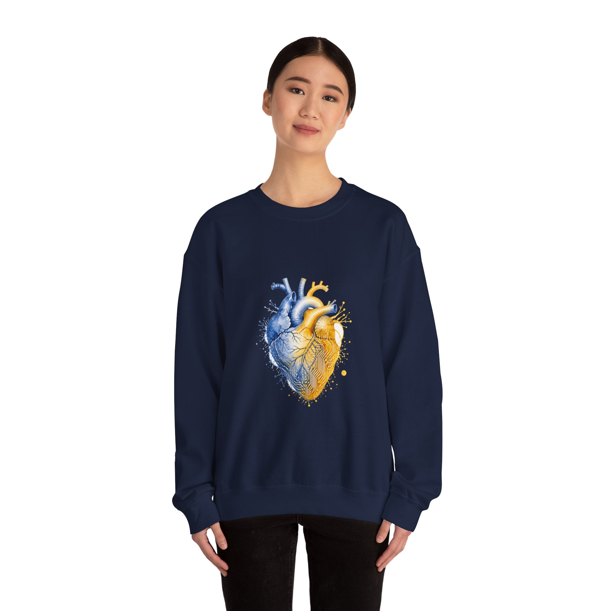 Matching Couple Sweatshirt - Robot & Heart Matching Couple Crewneck Sweatshirt Watercolor Art His Hers Engagement Gift - Design B