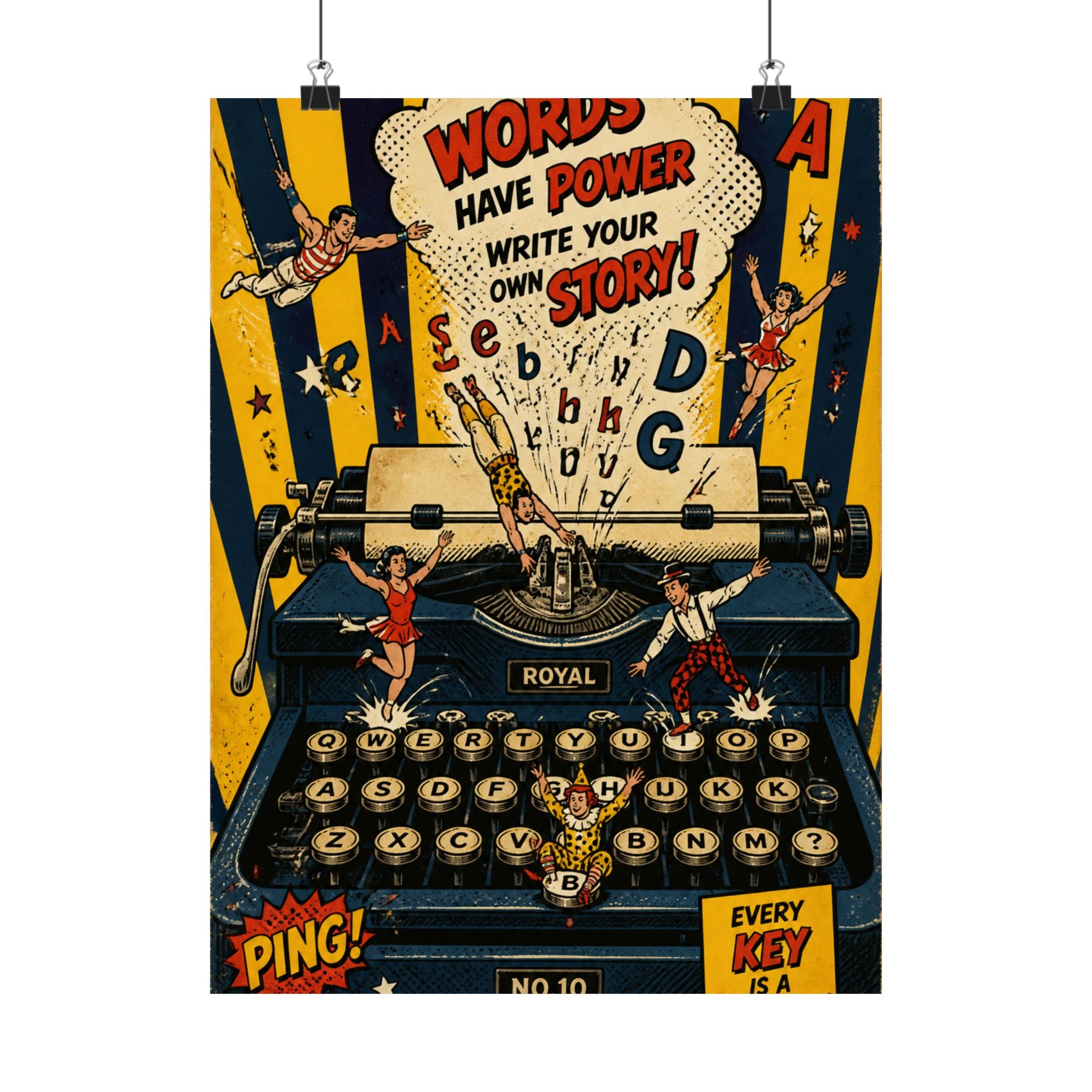 Typewriter Flying Letters Wall Art Poster 24×36 Pop Art Restaurant Decor Maximalist Print