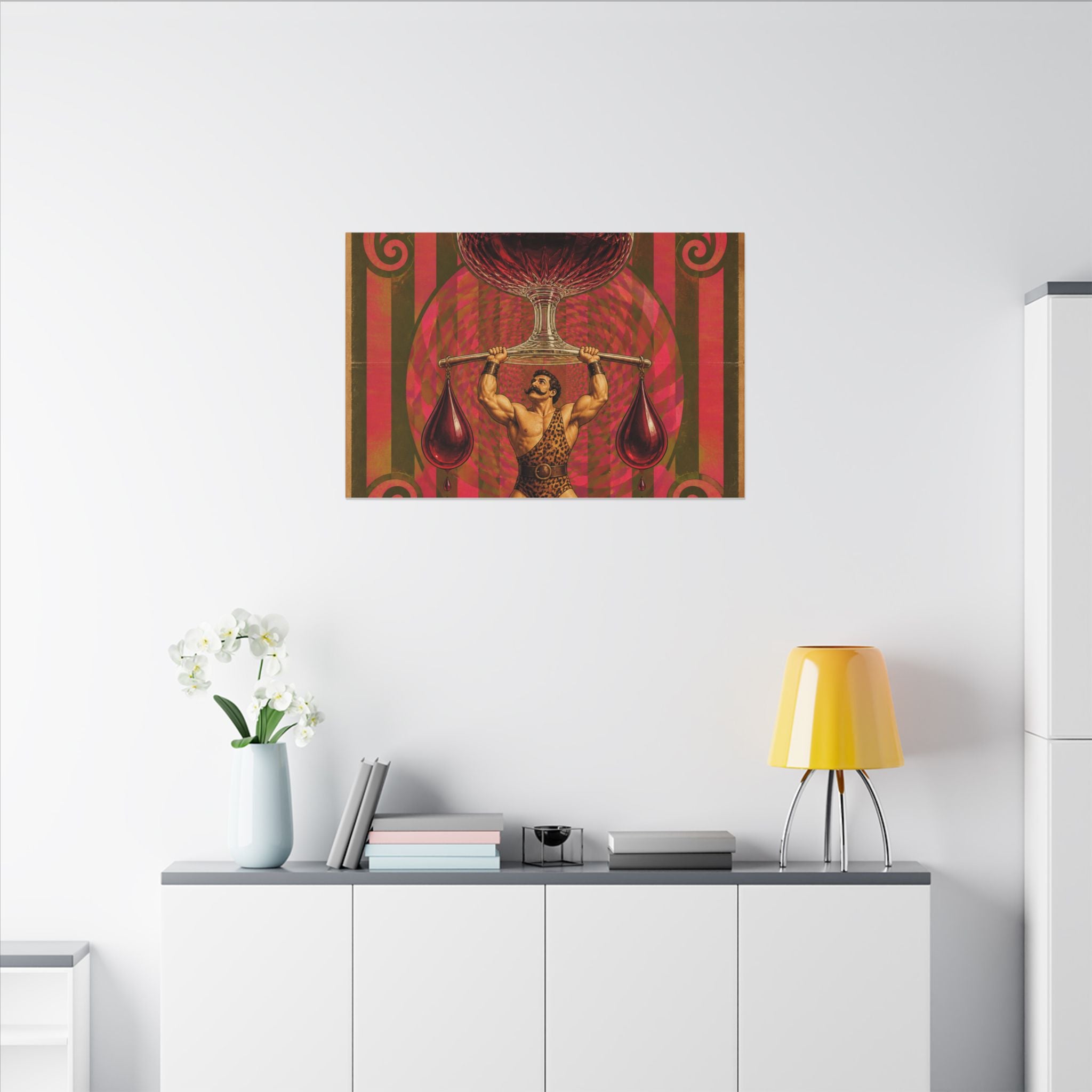 Wine Glass Strongman Wall Art Canvas 24×36 Psychedelic Dining Room Decor Maximalist Print
