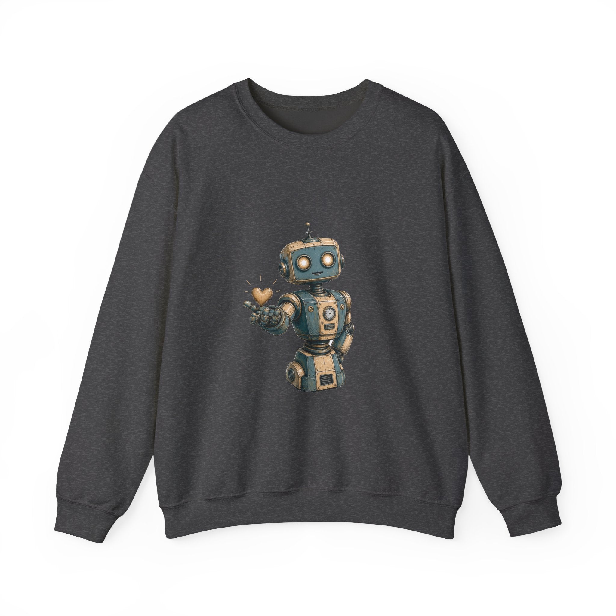 Matching Couple Sweatshirt - Robot & Heart Matching Couple Premium Fleece Sweatshirt Hand-Drawn Art His Hers Anniversary Gift - Design A