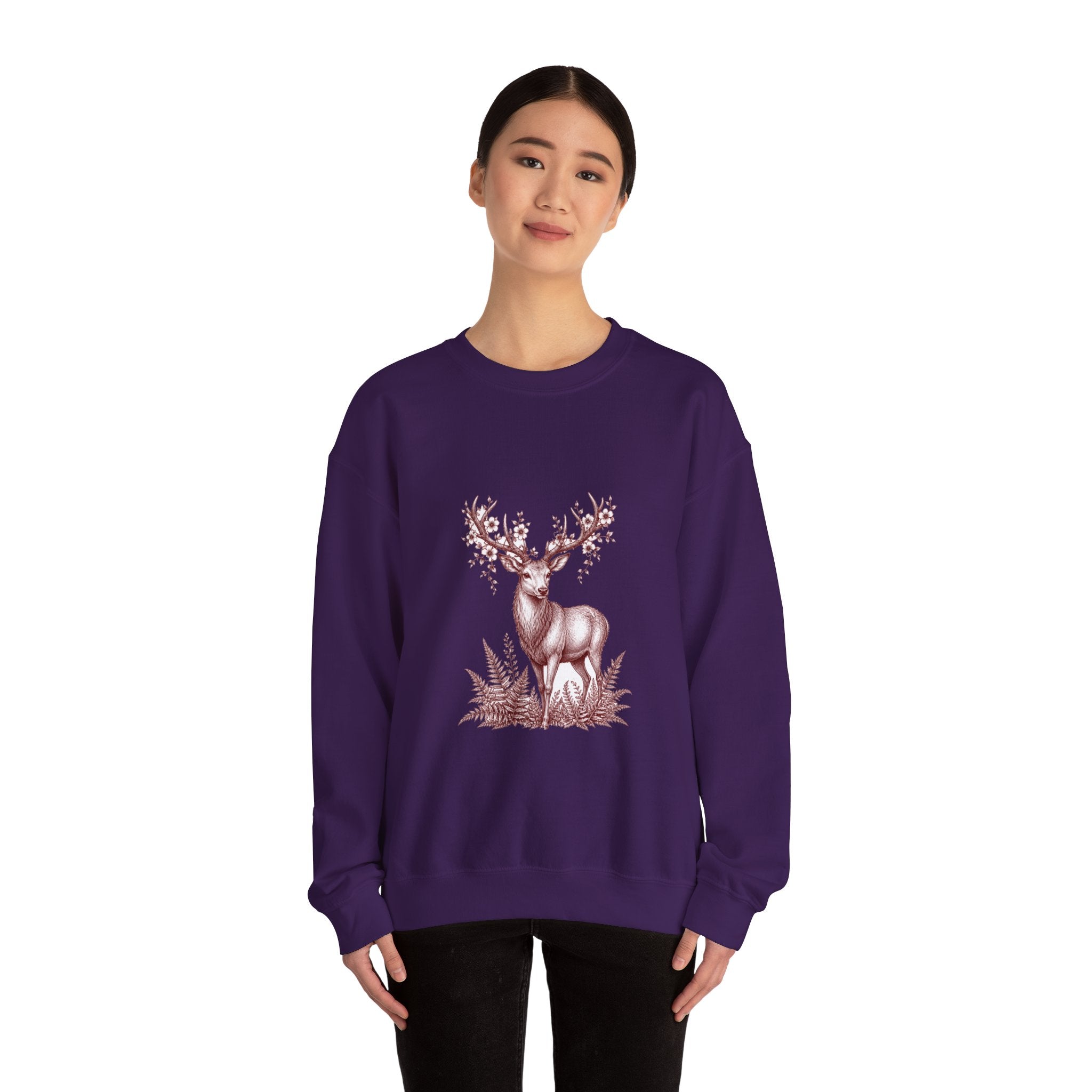 Matching Couple Sweatshirt - Bear & Deer Matching Couple Comfort Colors Crew Hand-Drawn Art His Hers Anniversary Gift - Design B