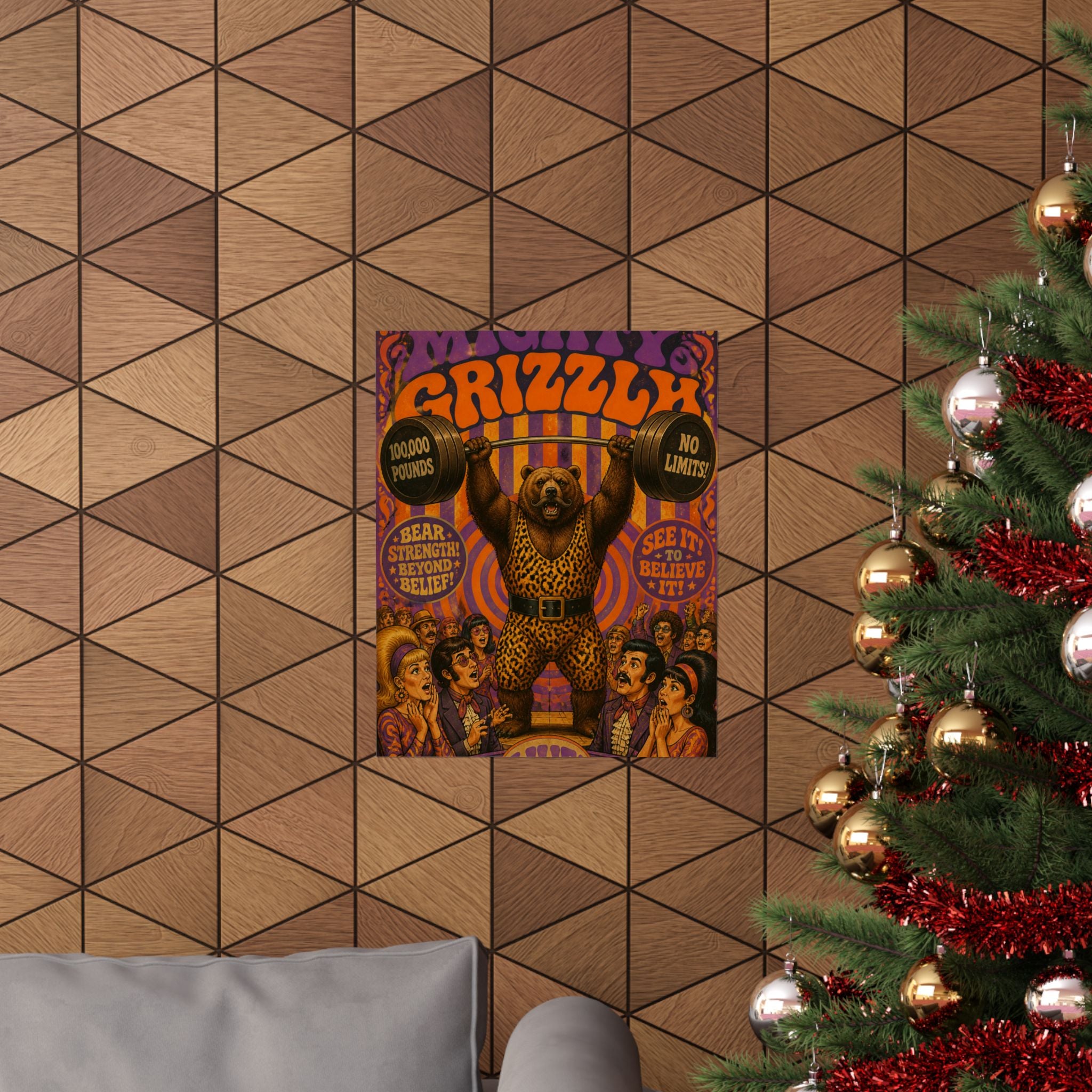 Strongman Bear Wall Art Poster 18×24 Psychedelic Cafe Decor Maximalist Print