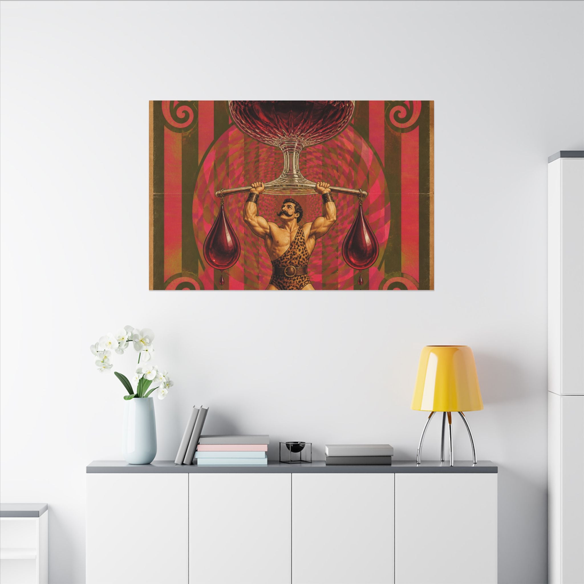 Wine Glass Strongman Wall Art Canvas 24×36 Psychedelic Dining Room Decor Maximalist Print