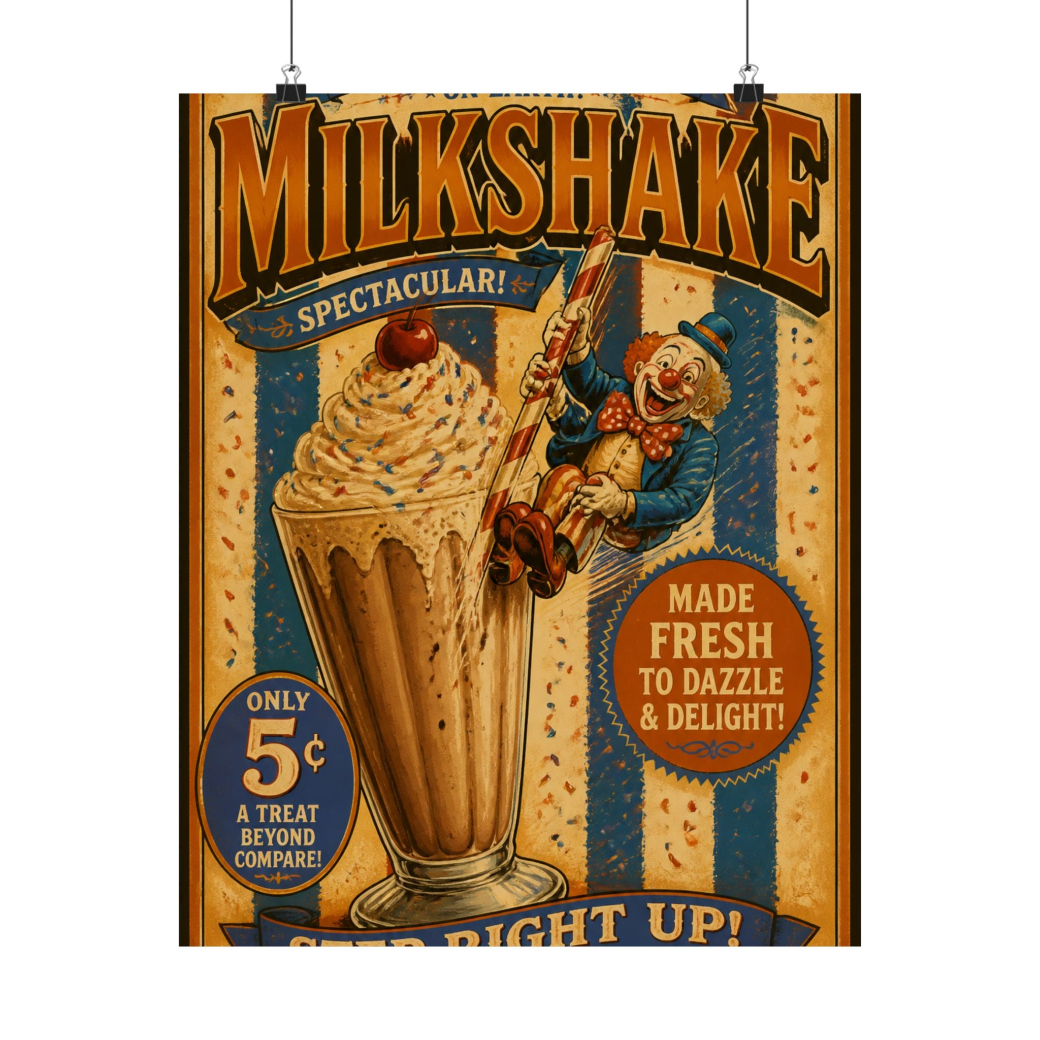 Milkshake Slide Clown Wall Art Poster 24×36 Vintage Circus Bedroom Decor Maximalist Print