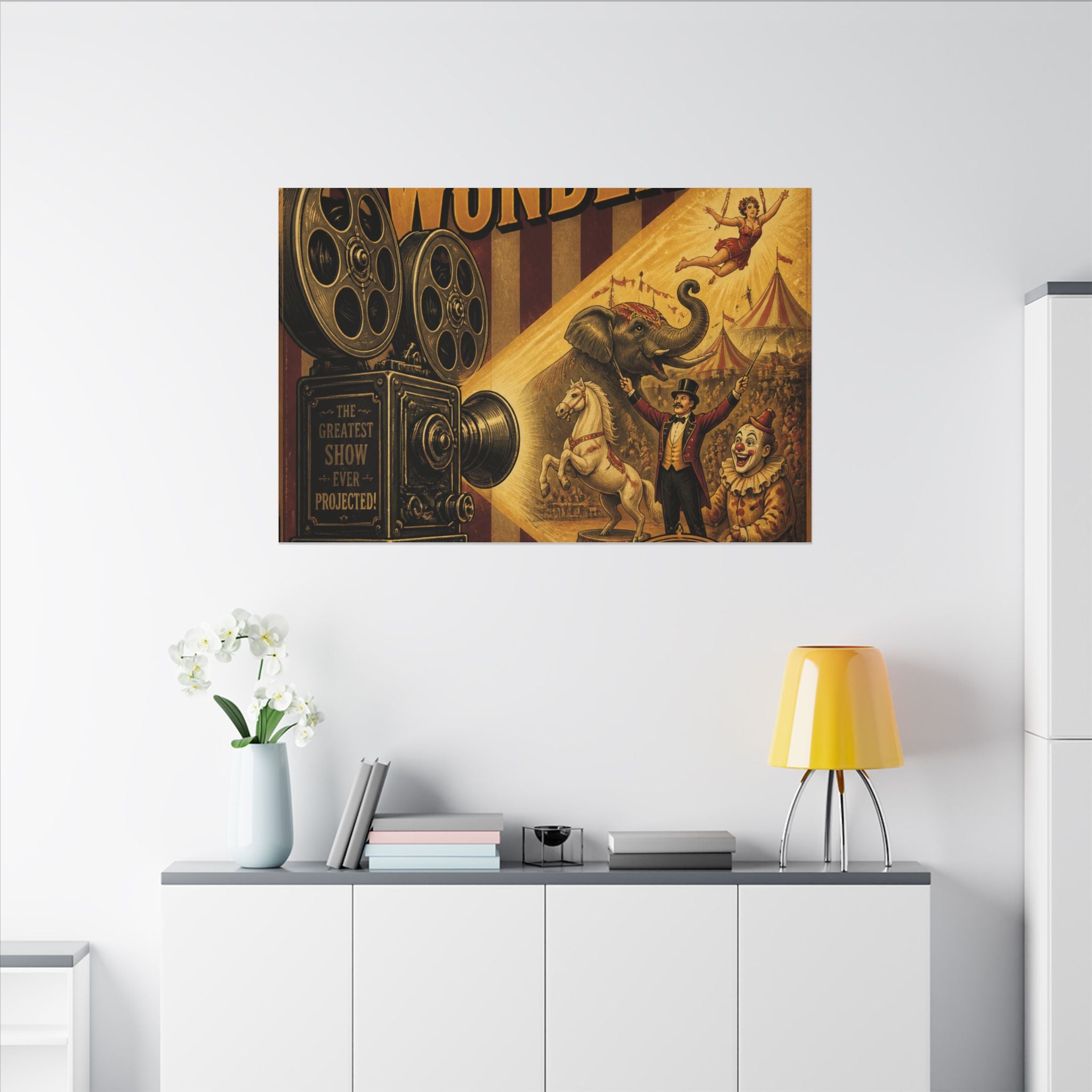 Film Camera Projector Show Wall Art Canvas 24×36 Vintage Circus Bedroom Decor Maximalist Print