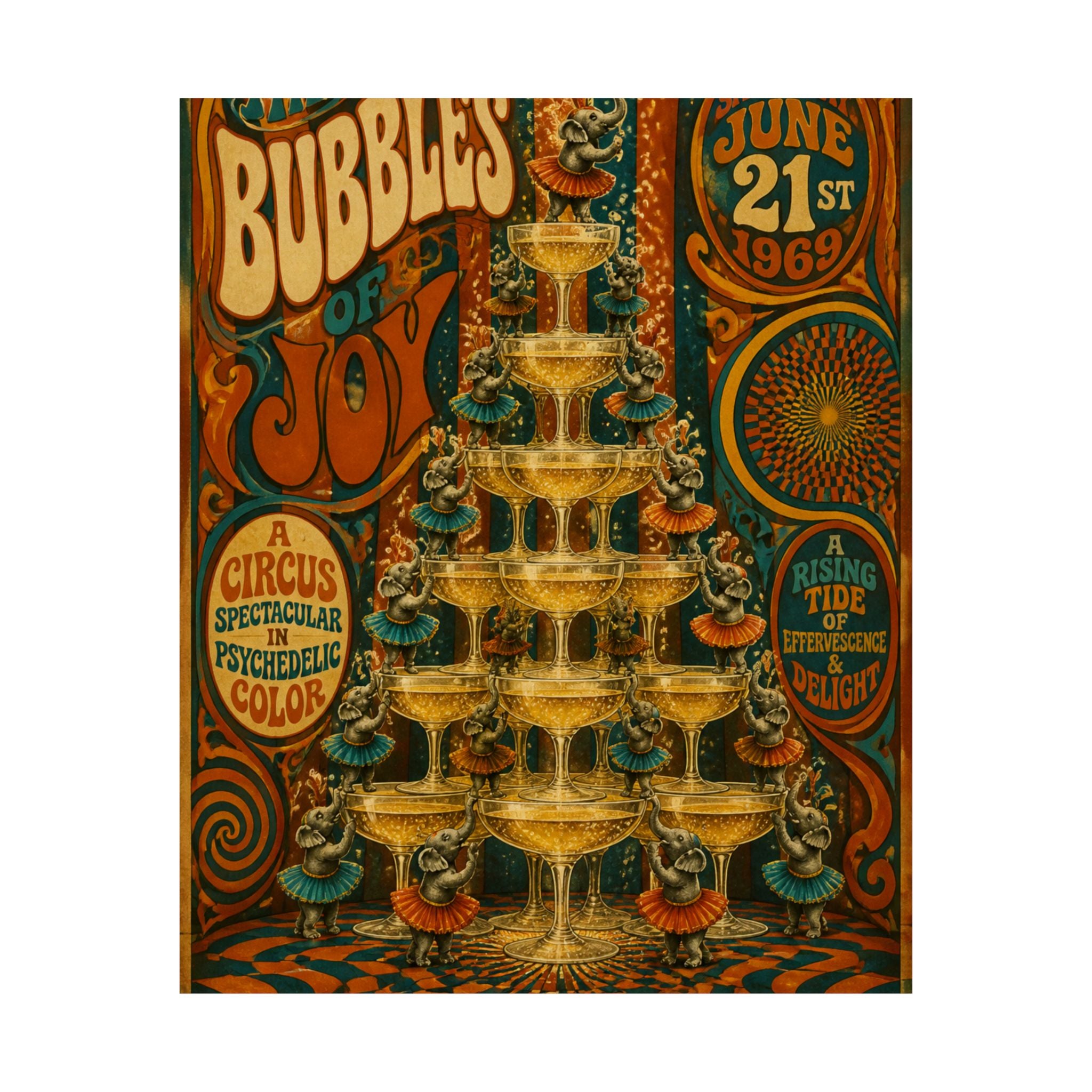 Champagne Tower Elephants Wall Art Poster 24×36 Psychedelic Dining Room Decor Maximalist Print