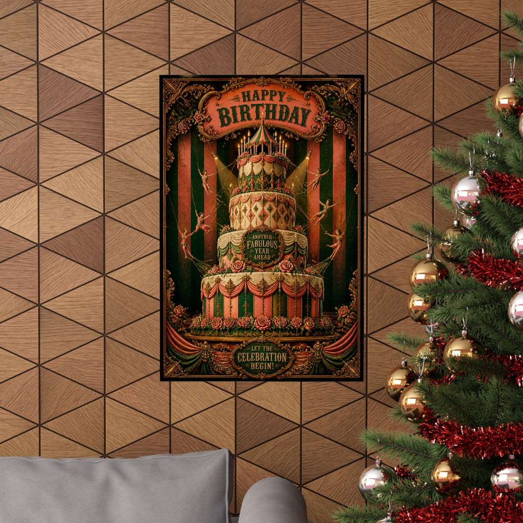 Birthday Cake Trapeze Wall Art Poster 24×36 Baroque Studio Decor Maximalist Print