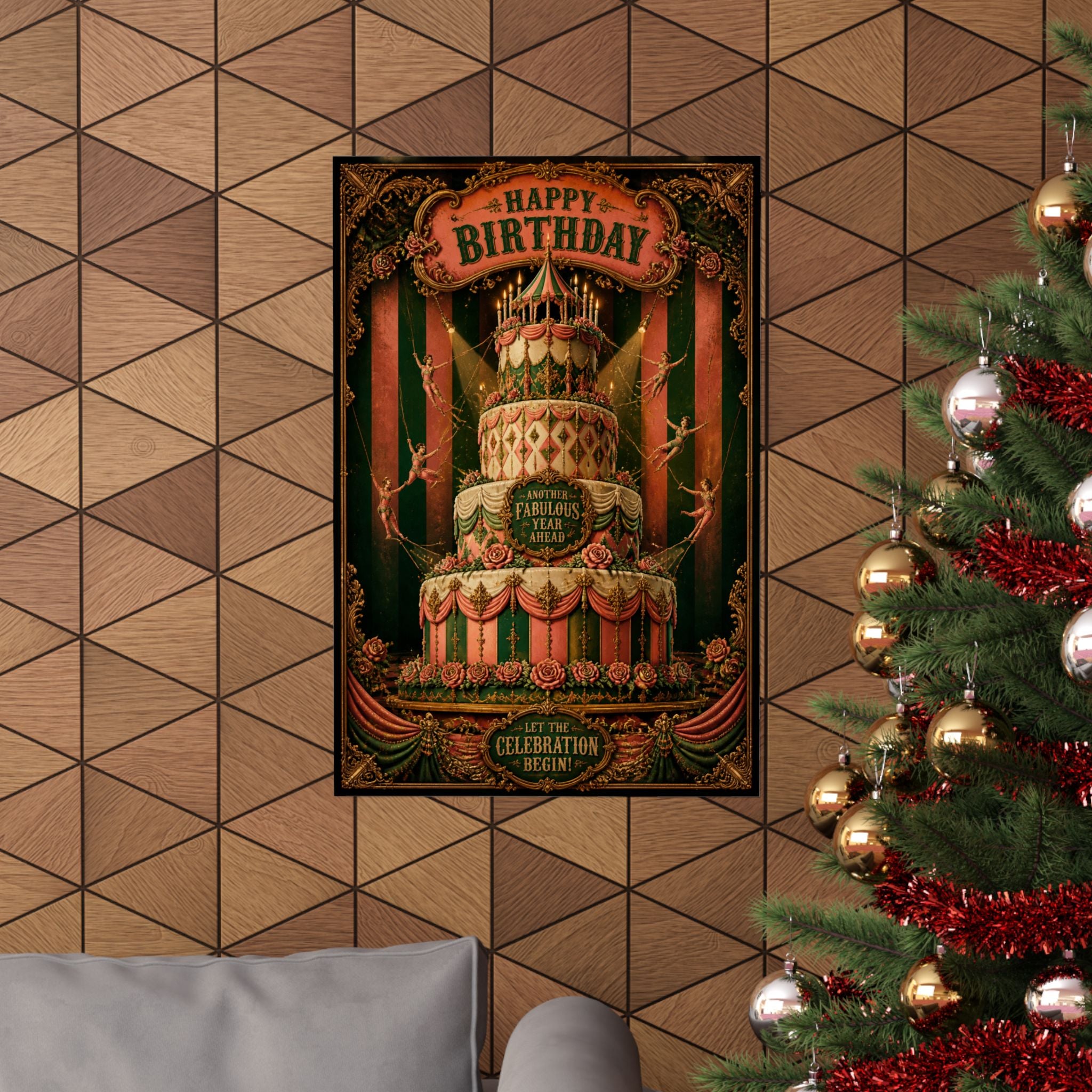 Birthday Cake Trapeze Wall Art Poster 24×36 Baroque Studio Decor Maximalist Print