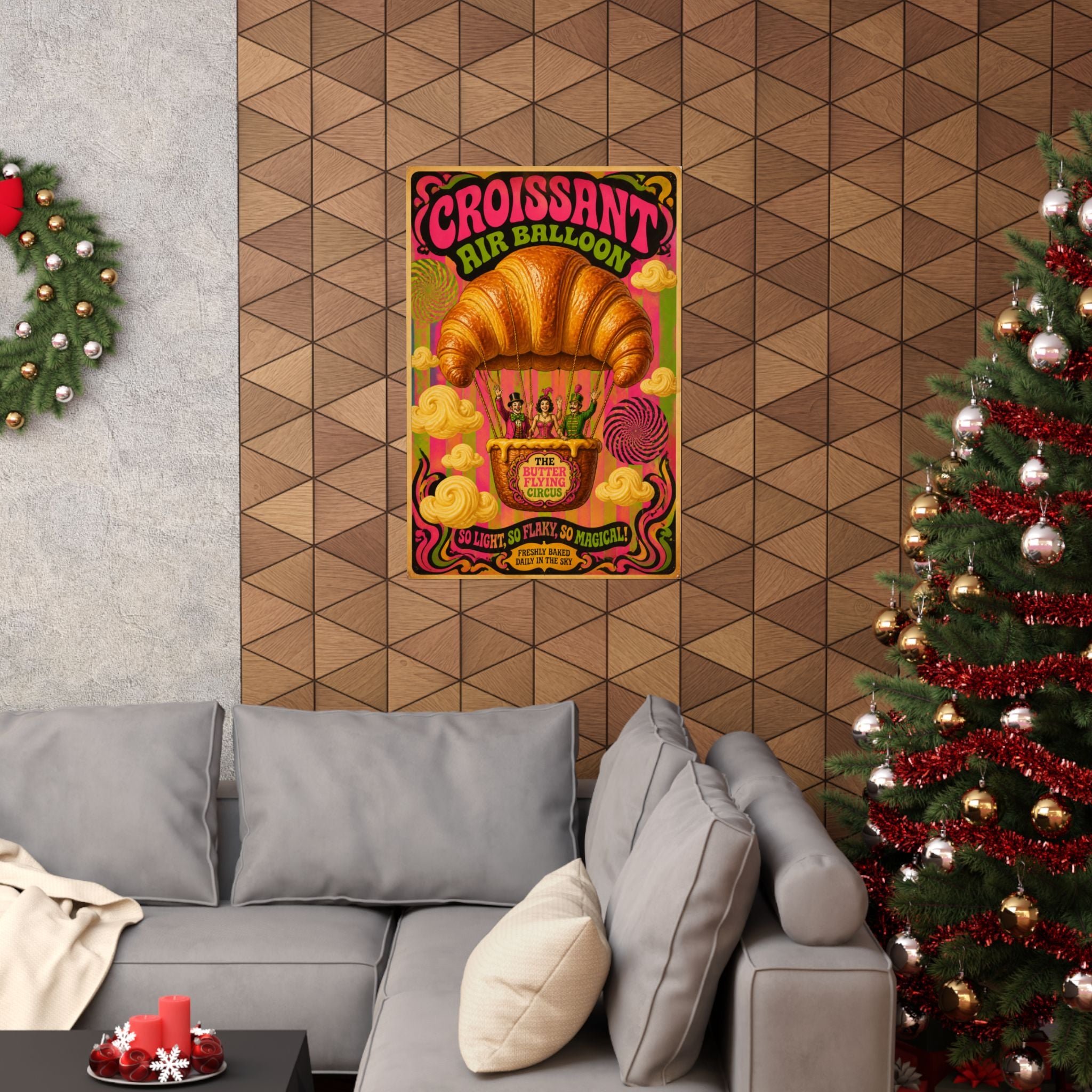 Croissant Hot Air Balloon Wall Art Poster 24×36 Psychedelic Dining Room Decor Maximalist Print