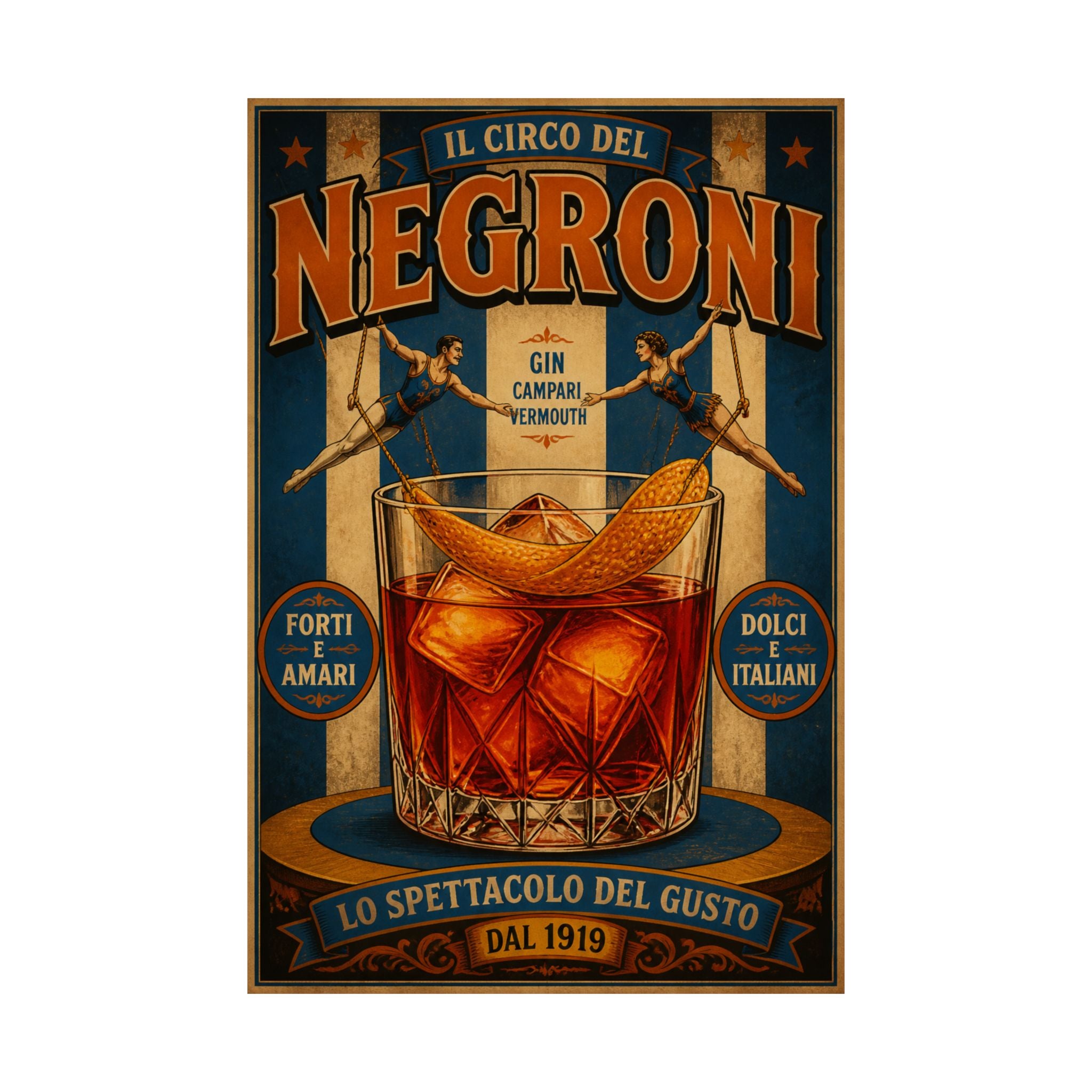 Negroni Trapeze Act Wall Art Poster 18×24 Vintage Circus Kitchen Decor Maximalist Print